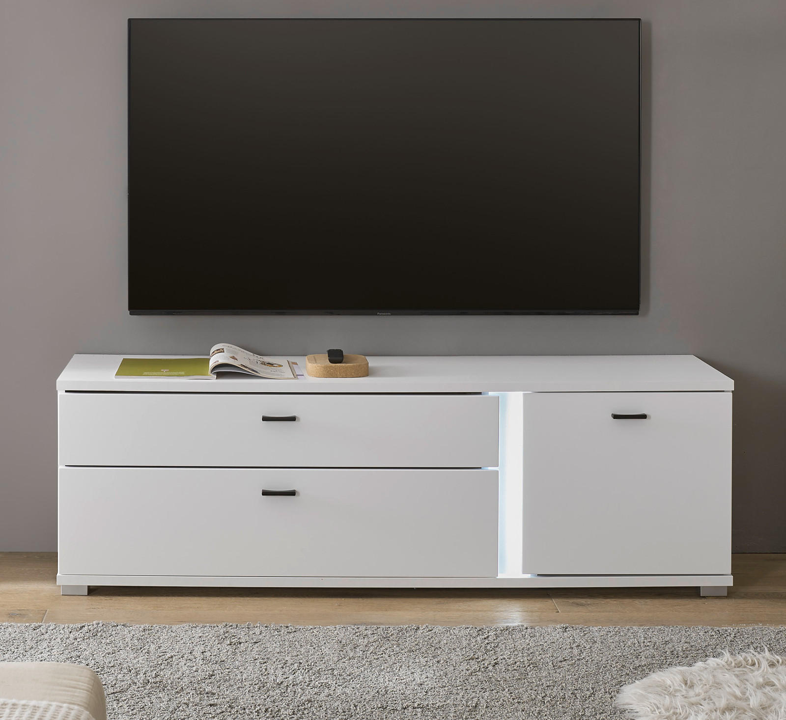 TV-LOWBOARD weiß matt, TV Unterteil inklusive Frontbeleuchtung 150 cm - Weiß, Holzwerkstoff (150/45/42cm) - Furn.Design