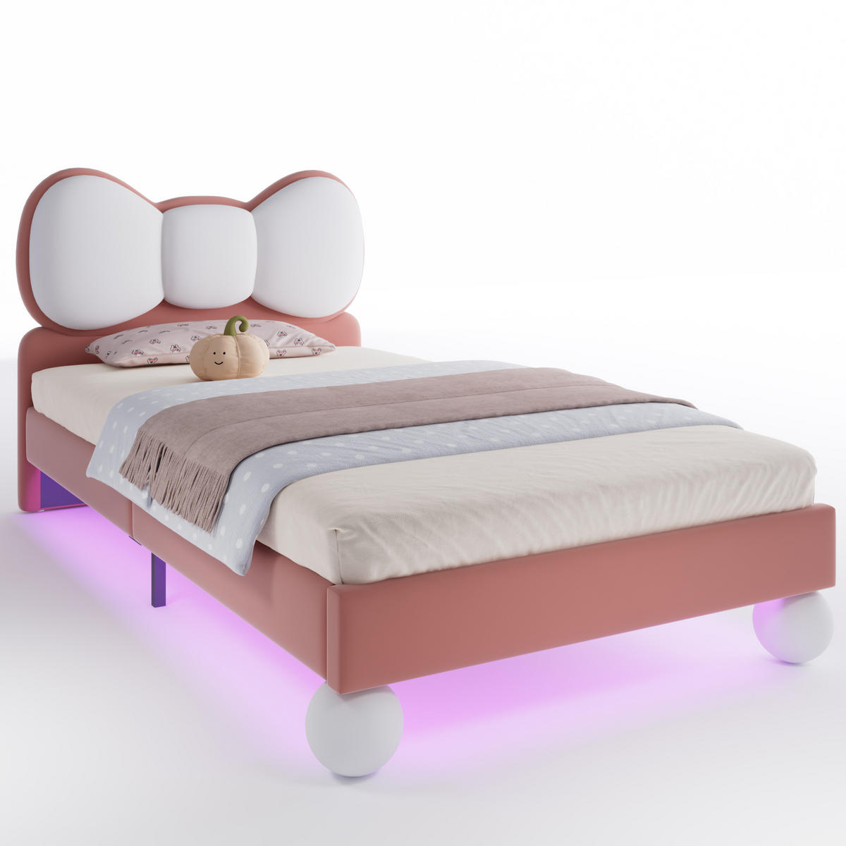 KINDERBETT 90/200 cm aus Samt mit LED-Beleuchtung in Beige und Rosa - Rosa, Textil (90/200cm) - Flora Grace