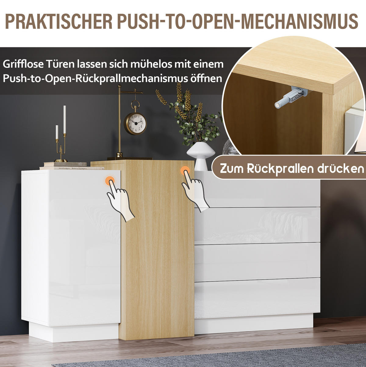 SIDEBOARD 140/35/76.5 cm Weiß aus MDF grifflos - Weiß, Holzwerkstoff (35/76.5/140cm) - OKMYHOME
