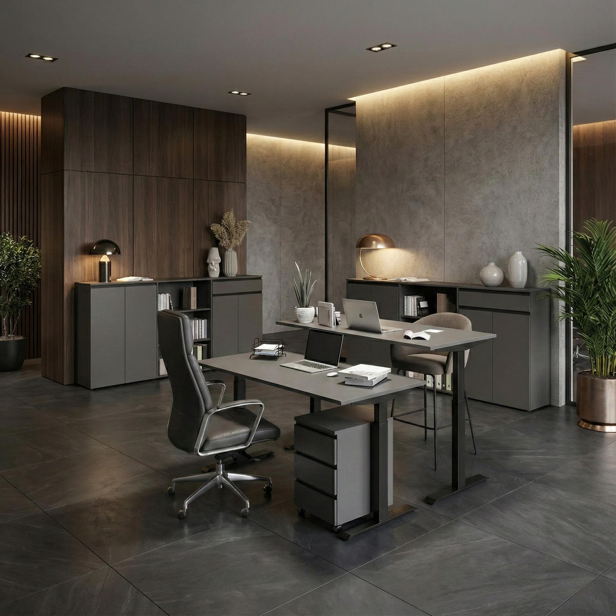 SCHREIBTISCH höheneinstellbar "Stuttgart" 68-91cm Graphit 160x80cm, C-Fuß - Schwarz, Holzwerkstoff/Metall (80/160/91cm) - KADIMA DESIGN