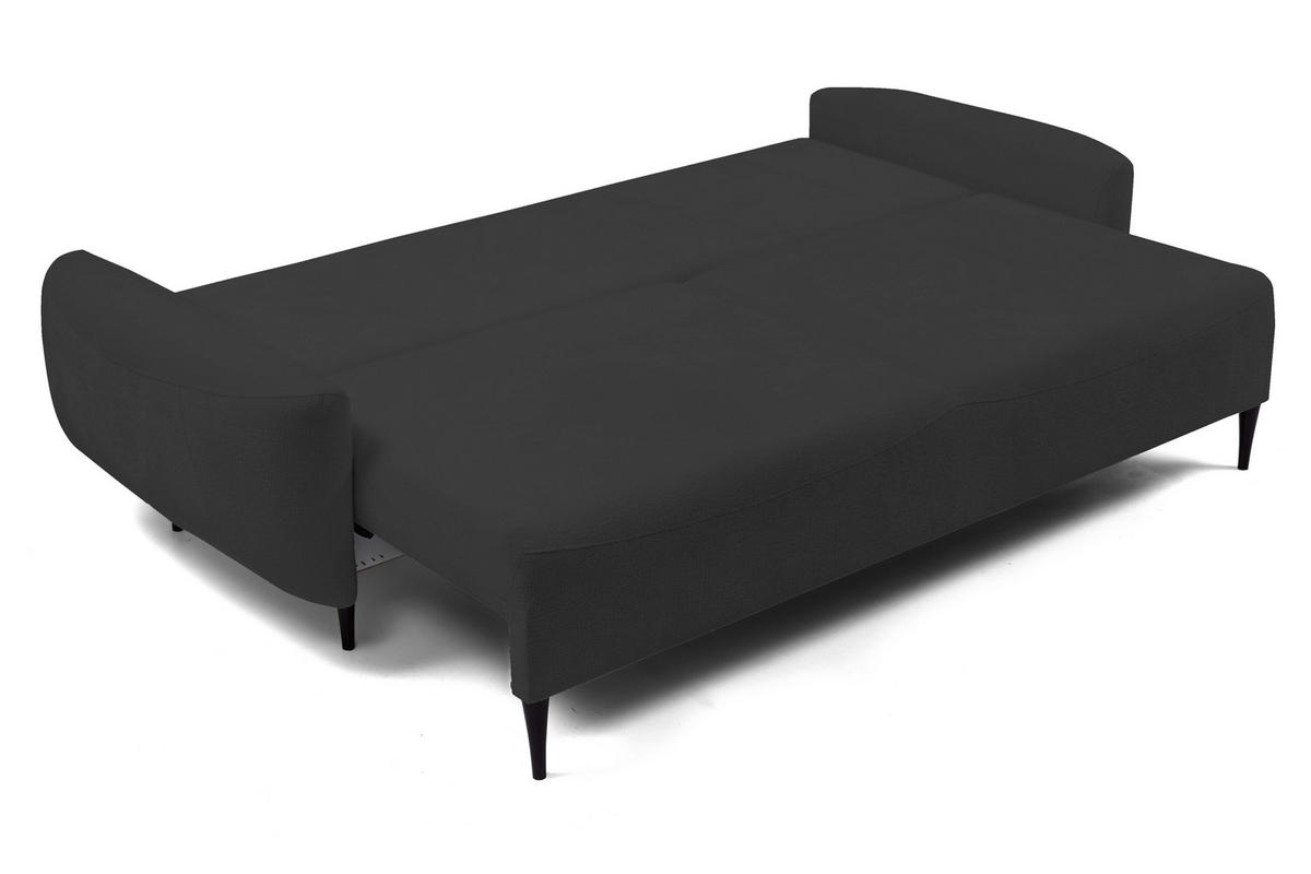SOFA BOHO Mit Schlaffunktion Und Bettkasten, Wellenfederung, PUR-Schaum, Holzfüße, lose Rückenkissen, freistehend, 244x102x92 cm Black - Schwarz, Holz/Textil (244/92/102cm) - DomoHome