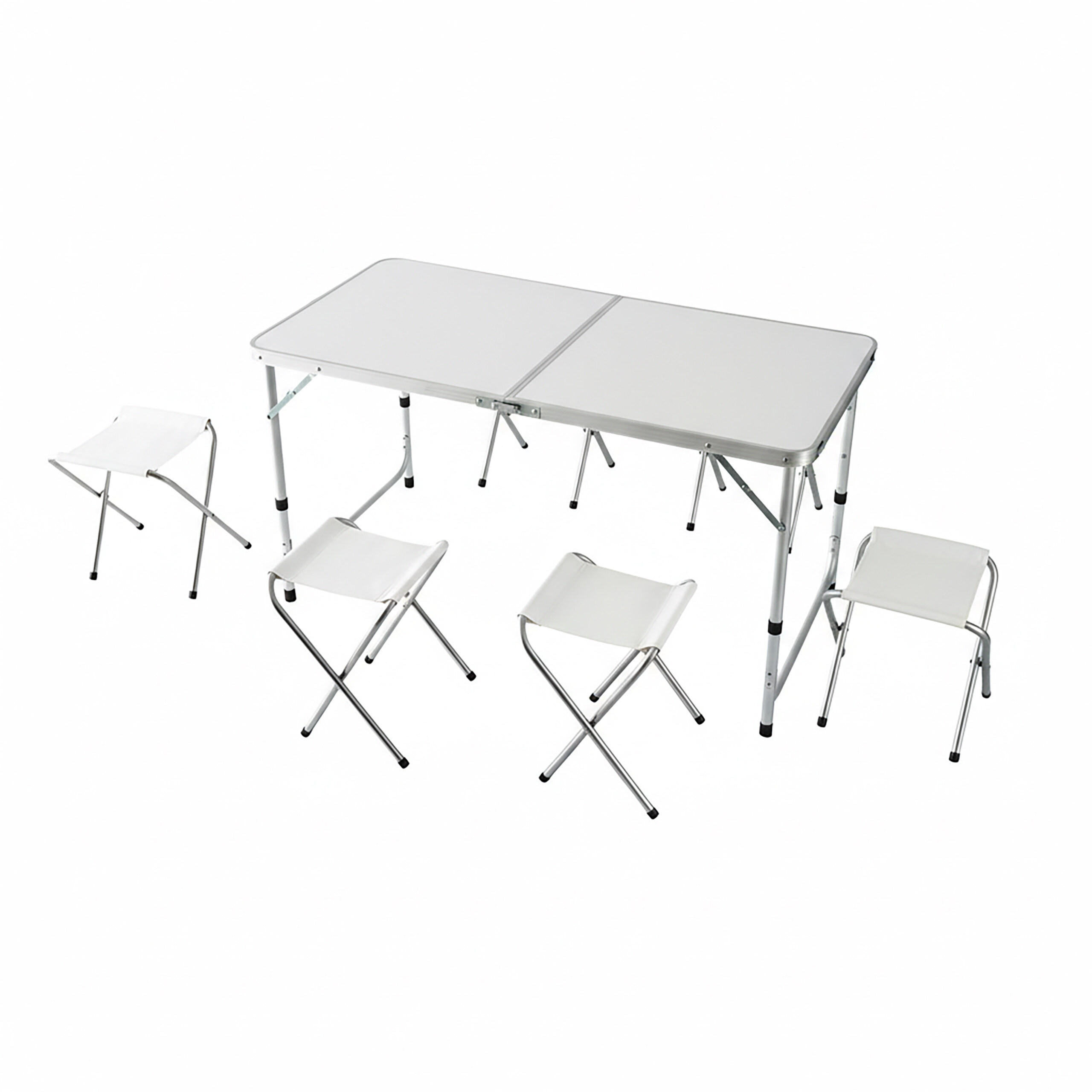 CAMPINGTISCH-SET - Weiß, Holzwerkstoff/Textil (60/120/71cm) - Relaxdays