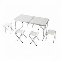 CAMPINGTISCH-SET - Weiß, Holzwerkstoff/Textil (60/120/71cm) - Relaxdays