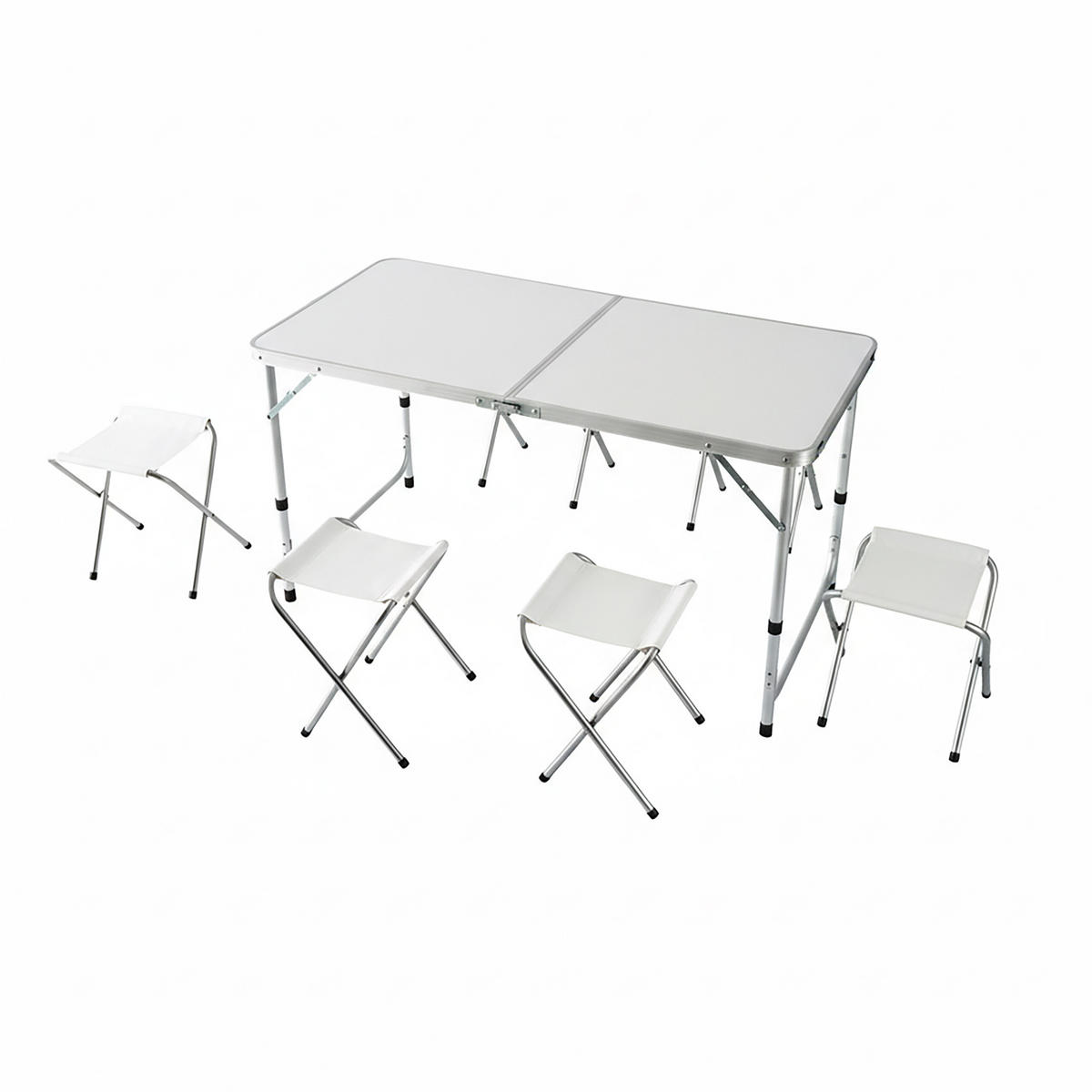 CAMPINGTISCH-SET - Weiß, Holzwerkstoff/Textil (60/120/71cm) - Relaxdays