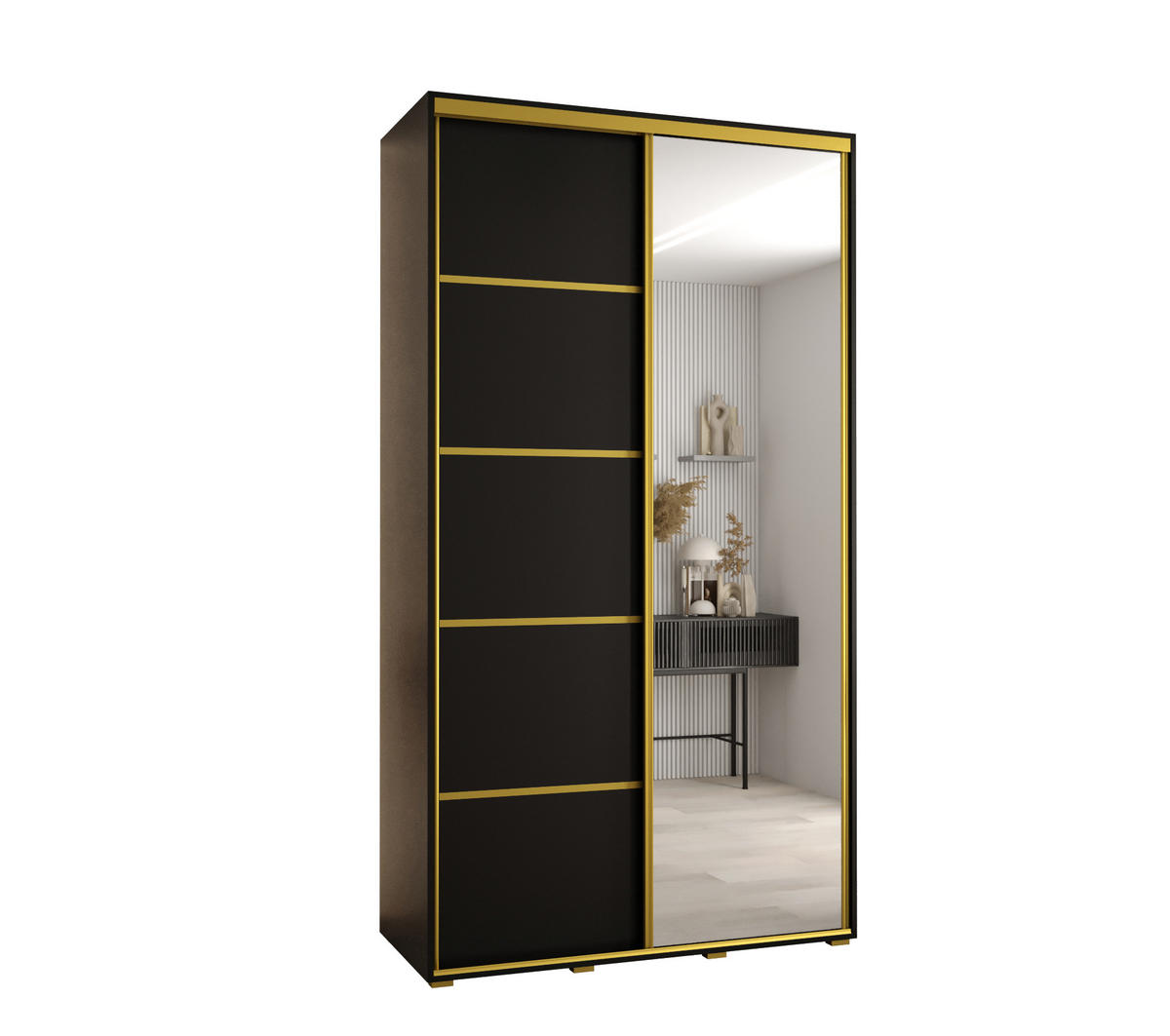 SCHWEBETÜRENSCHRANK 235,2/140/60 2-türig - Goldfarben/Schwarz, Holz/Metall (140/235/60cm) - Abiks Möbel