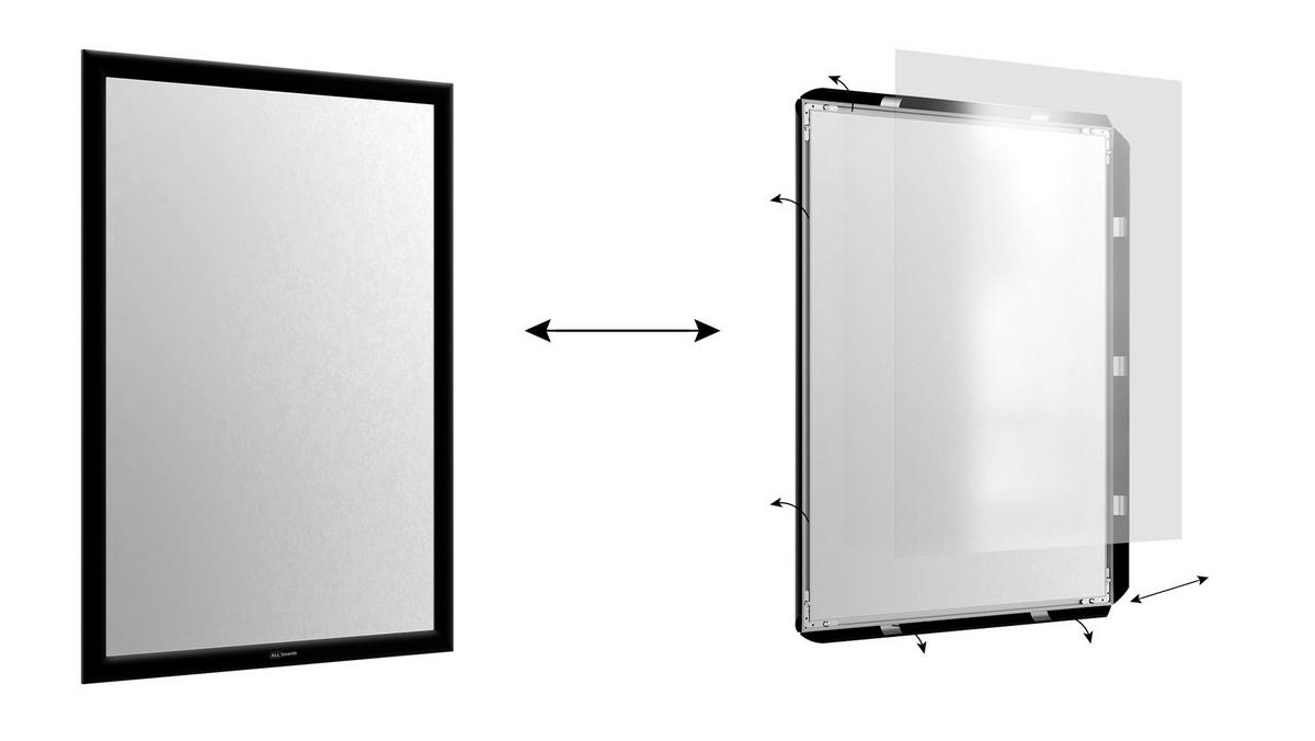PLAKATRAHMEN, Klapprahmen A2-Format, Schwarz - Schwarz, Metall (42/59.4/2.5cm) - ALLboards
