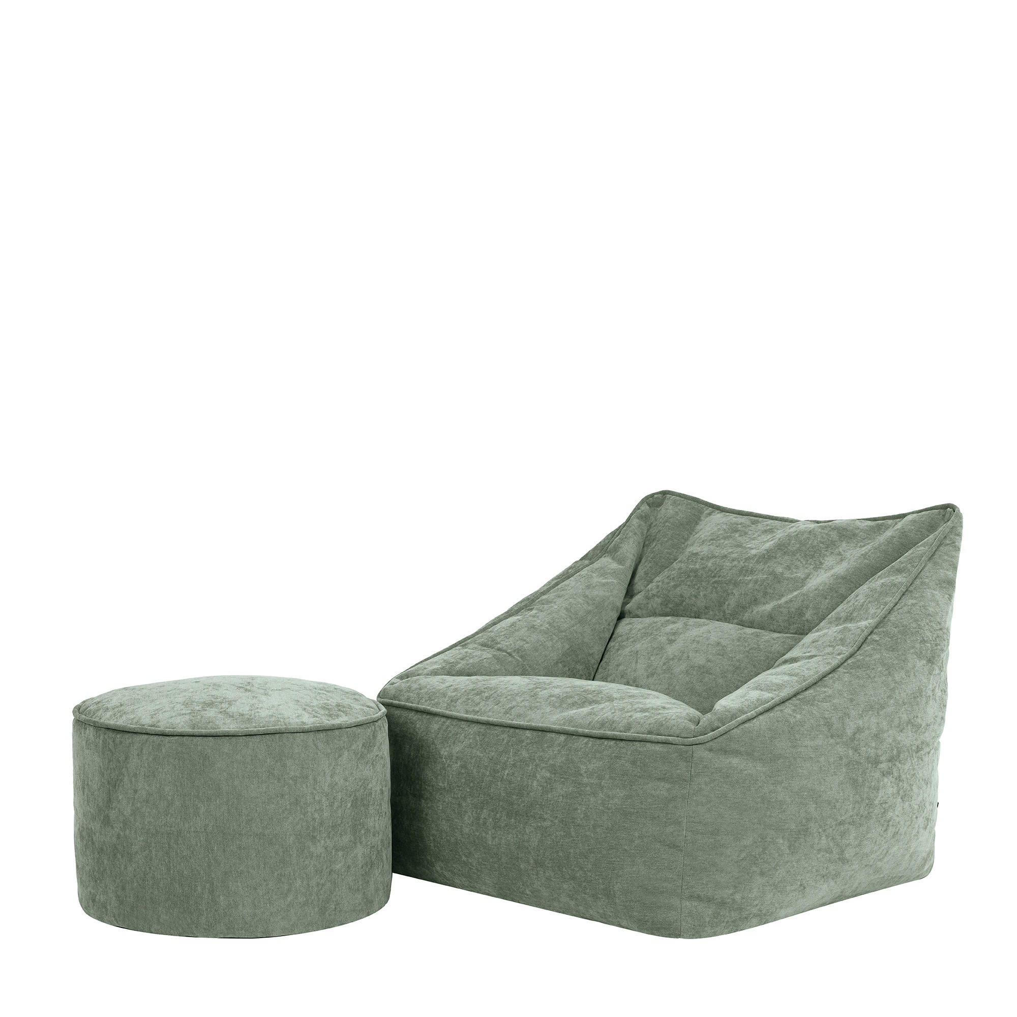 SITZSACK Chenille-Sessel icon Natalia und Fußhocker-Sitzsack Milano im 2-teiligen Set, salbeigrün - Salbeigrün, Kunststoff/Textil (100/80/88cm) - icon