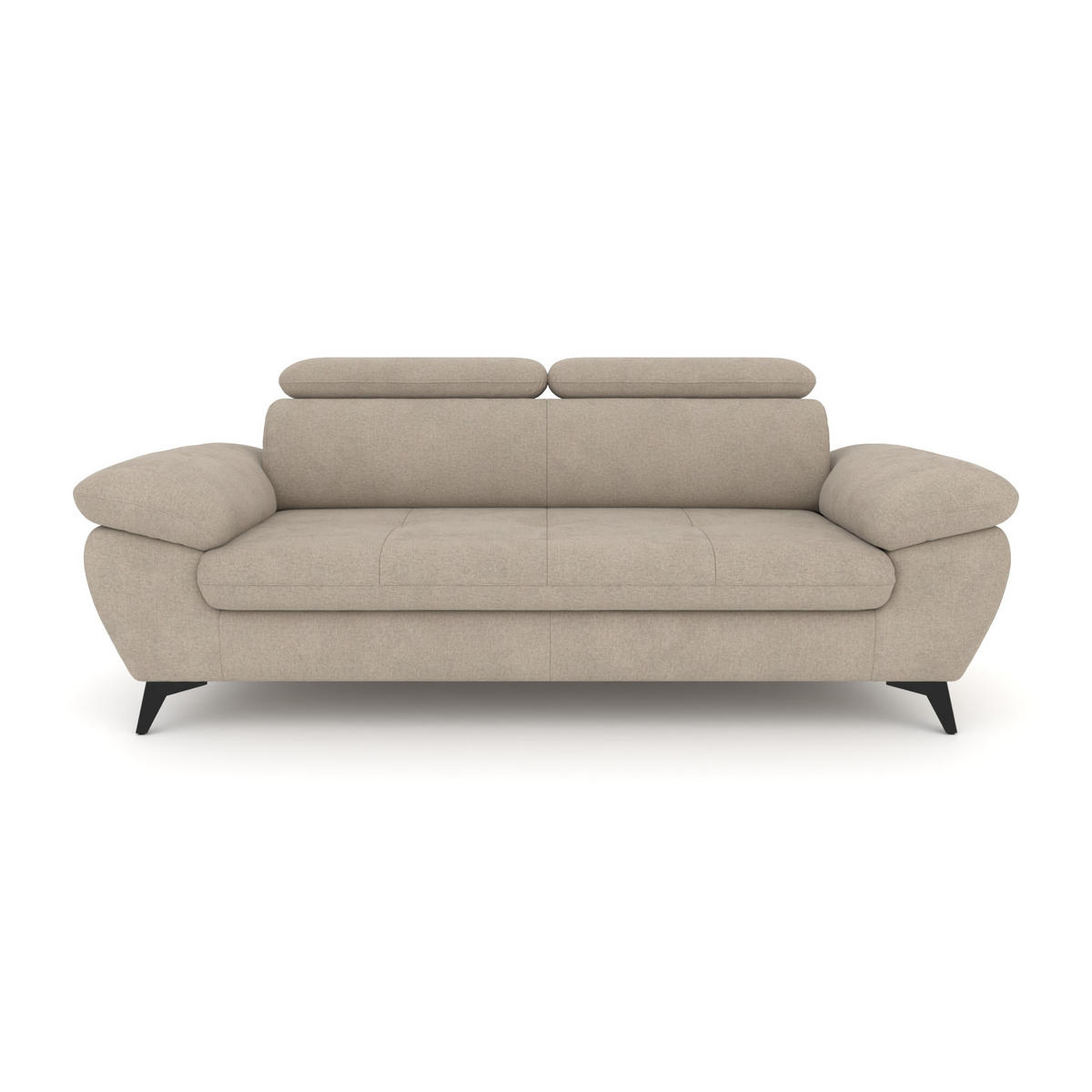3-SITZER Karlstad Chenille Beige verstell. Kopfstützen B 215 cm - Taupe, Kunststoff/Textil (215/84/100cm) - foamnova