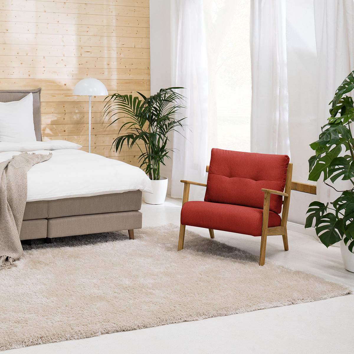 SESSEL - Eichefarben/Rot, Eichenholz/Textil (83/80/75cm) - home24