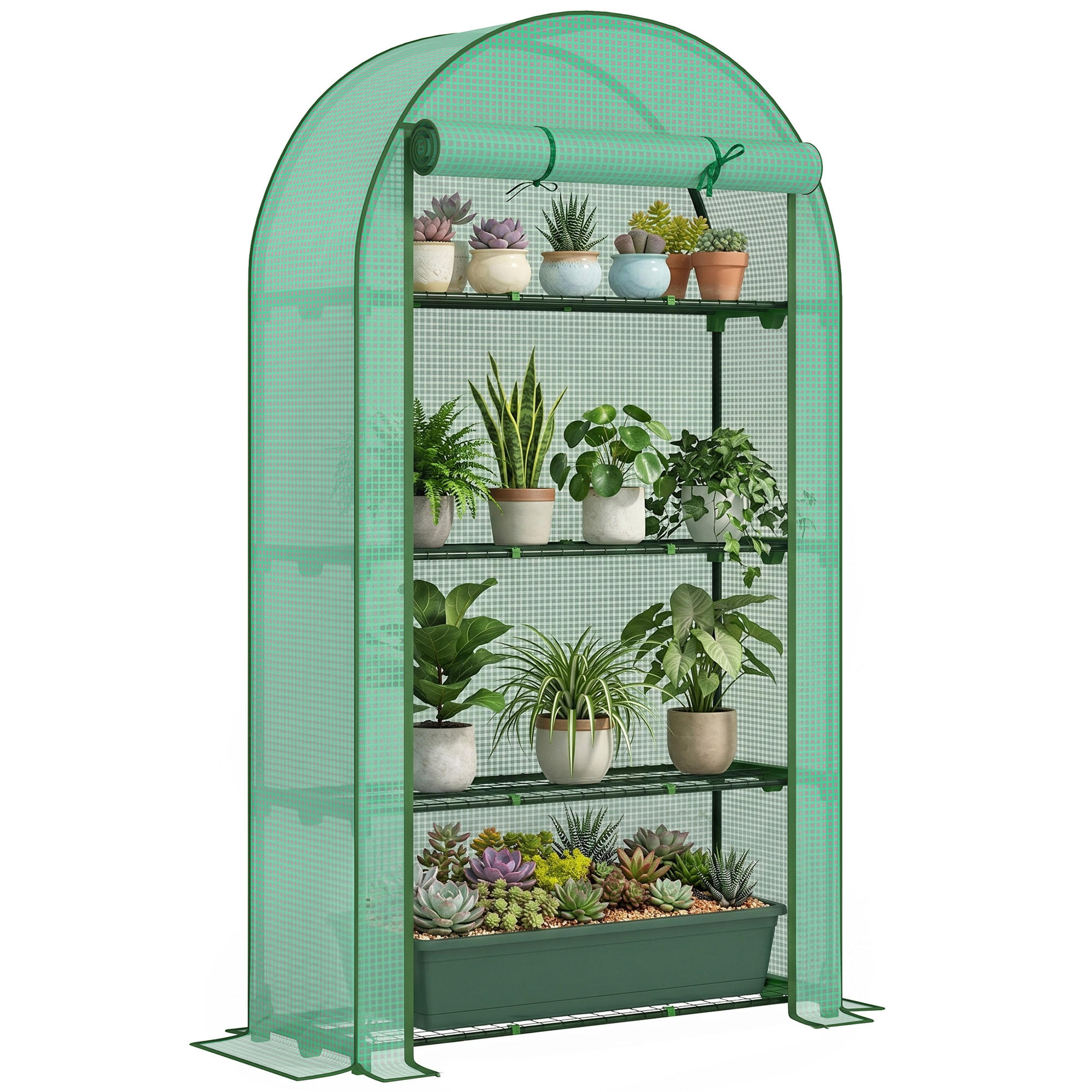GEWÄCHSHAUS DE-12040 mit 4 Etagen & Rolltür Grün - Grün, Kunststoff (45/160/105cm) - ComfortXL