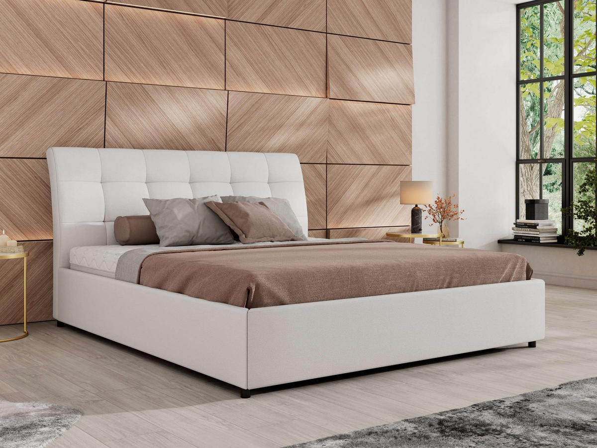 POLSTERBETT GALA CLASSIC 140/200 - Weiß Kunstleder - Schaum-Matratze - Weiß, Textil (140/200cm) - MKS