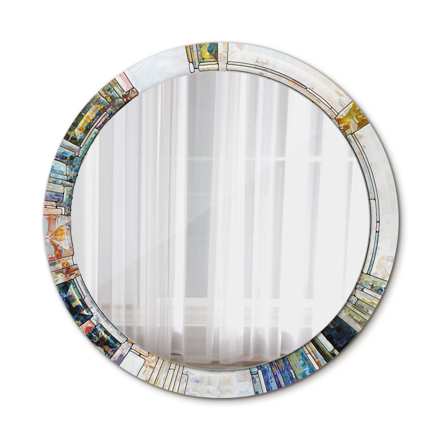 SPIEGEL Ø90 cm Rund mit Aufdruck - Perlmutt, Glas (90/90/0.4cm) - TULUP