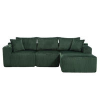 MODULARES Sofa-Set Cord mit Chaiselongue Taschen und Getränkehalter 257/90 160/62 cm Smaragdgrün - Smaragdgrün, Textil (160/257cm) - Redom