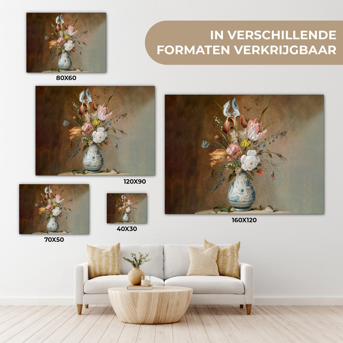 LEINWANDBILD Alte Meister - Blumen - Balthasar van der Ast Wandbild 40x30 cm - Hellbraun, Textil (40/30cm) - MuchoWow