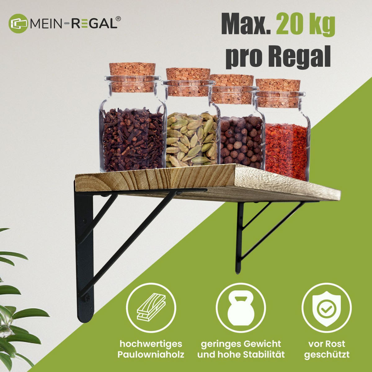 WANDREGAL SAM Massivholz 3er-Set - Naturfarben, Holz (15/14/42cm) - Mein-Regal