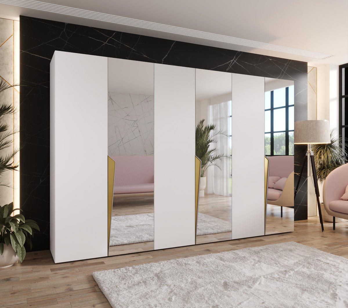 DREHTÜRENSCHRANK 202/300/52 6-türig - Goldfarben/Weiß, Holz/Metall (300/202/52cm) - Abiks Möbel