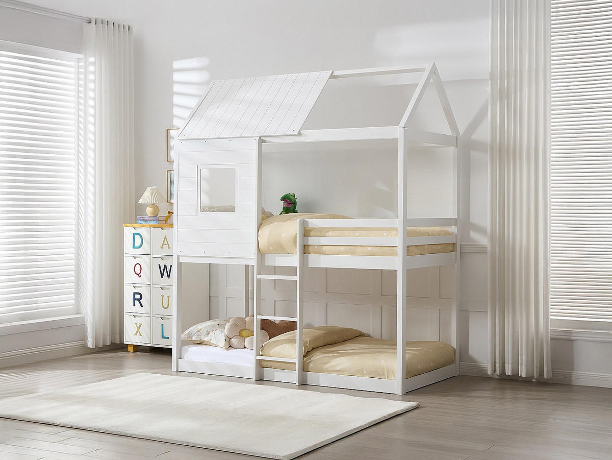 HAUSBETT - 2 Personen - Holz, Platte, Holz, Platte - Weiß - - Weiß, Holz (90/190cm) - Vente-Unique
