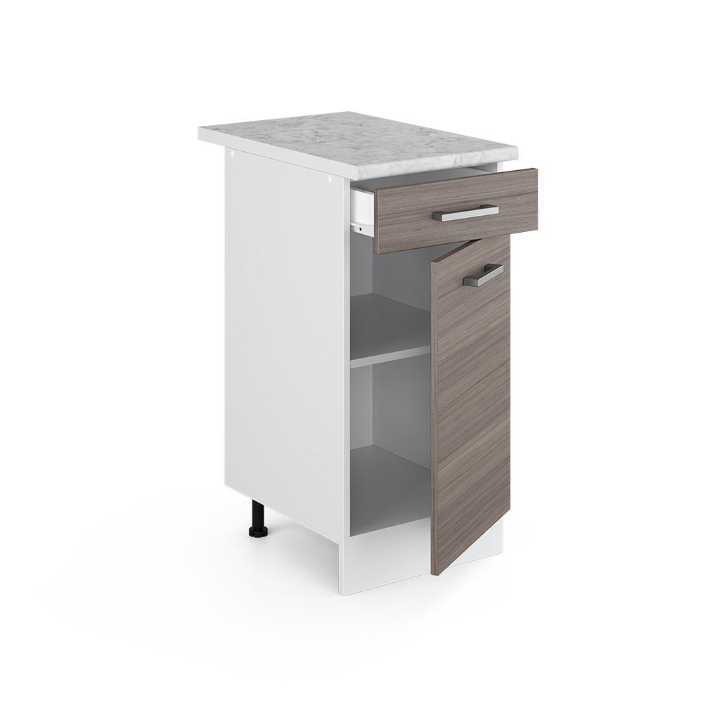 KÜCHENUNTERSCHRANK R-Line Grau 40 cm, AP Marmor - Weiß/Braun, Holzwerkstoff (40/81.6/60cm) - Vicco
