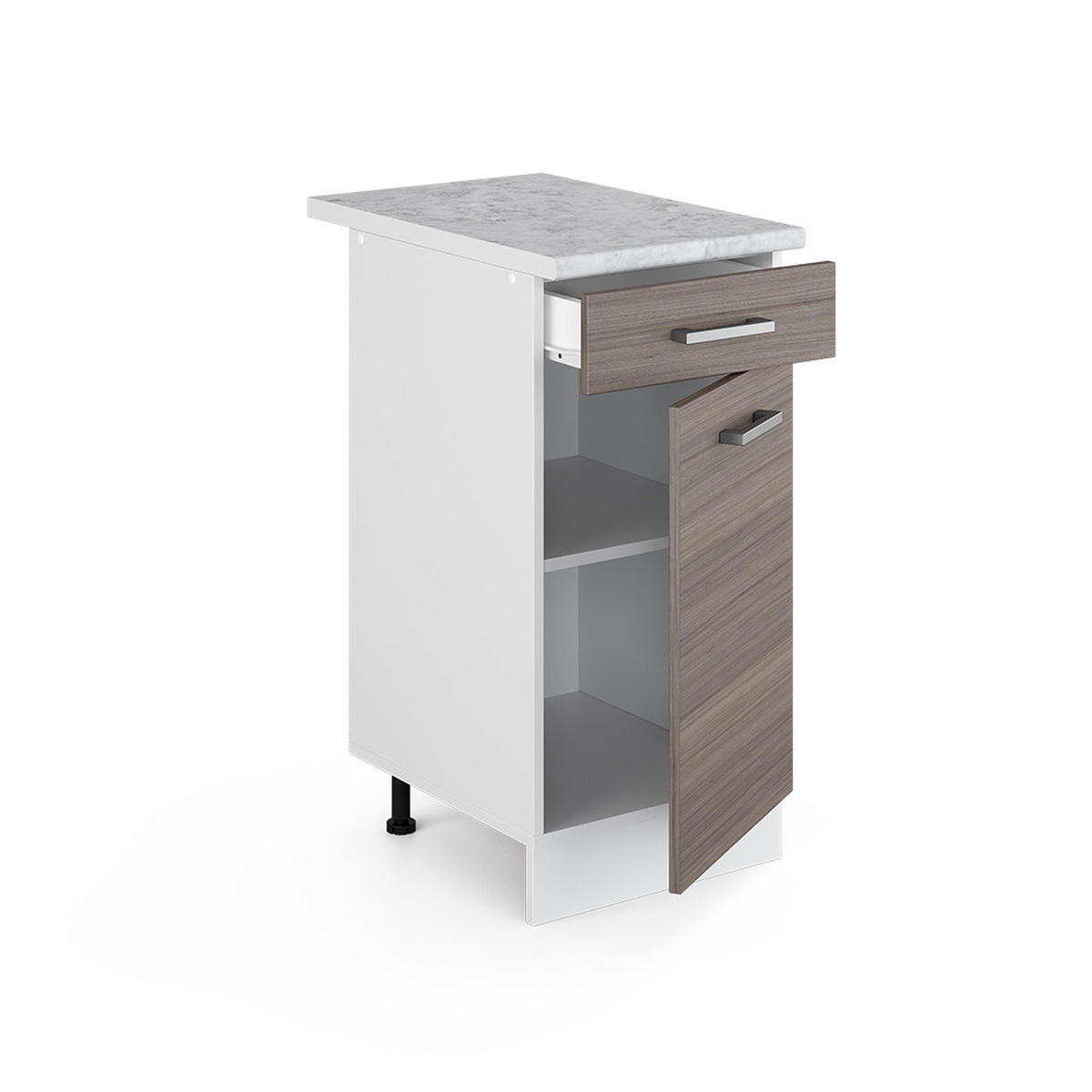 KÜCHENUNTERSCHRANK R-Line Grau 40 cm, AP Marmor - Weiß/Braun, Holzwerkstoff (40/81.6/60cm) - Vicco