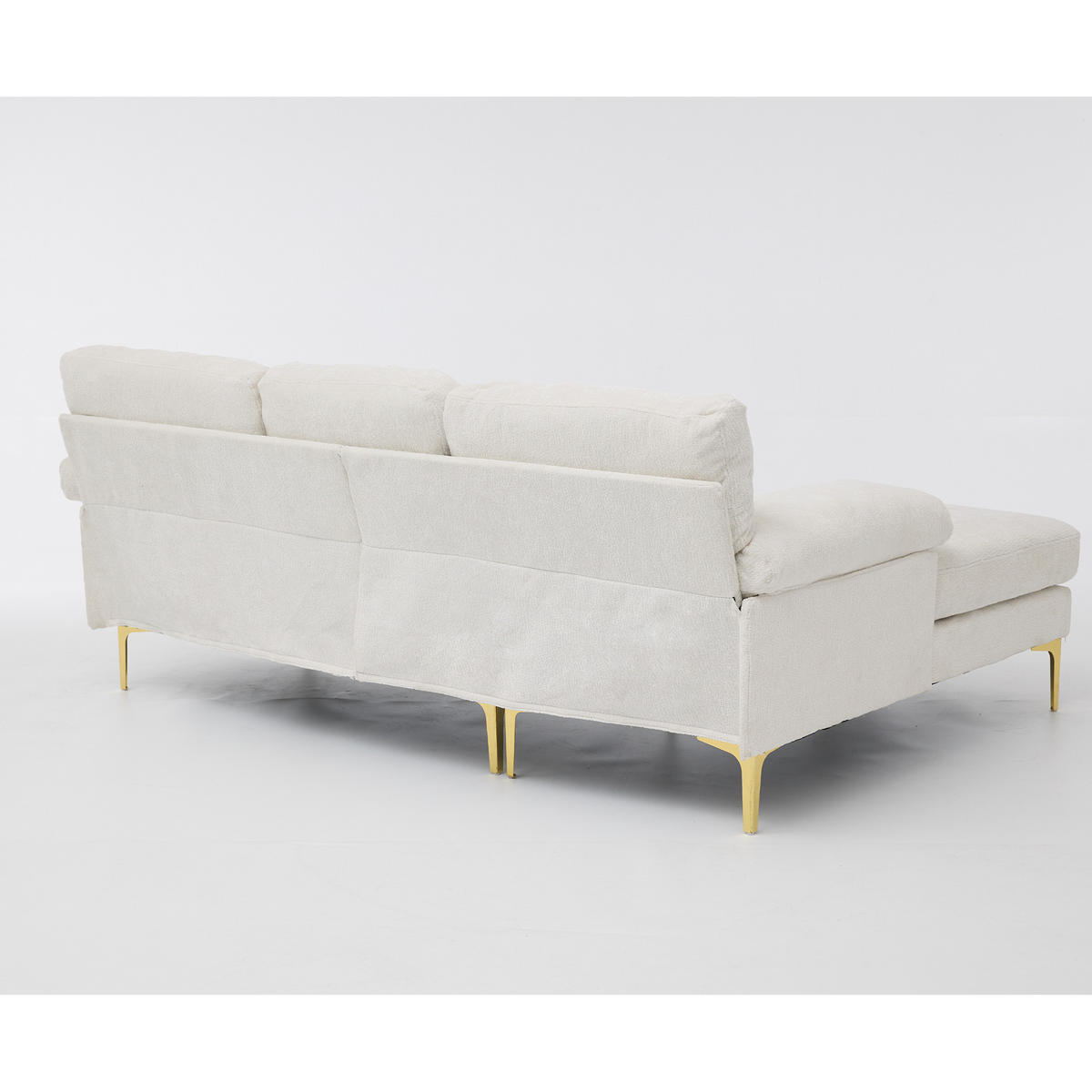 ECKSOFA 187.5/130/79 cm Beige mit 3 Sitzkissen und Stuhlbeine aus Metall - Beige, Textil (130/79/187.5cm) - Oxeza