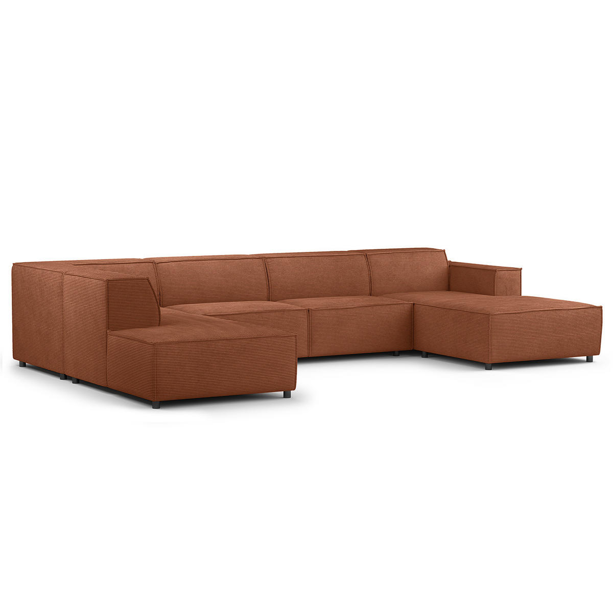 WOHNLANDSCHAFT mit Longchair & Ottomane - Schwarz/Braun, Kunststoff/Textil (369/70/234cm) - home24