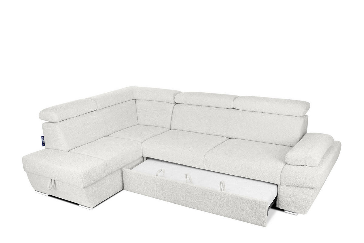 SCHLAFECKSOFA RATLO links 4/5-Sitzer mit Bettkasten, Cremeweiß - Silberfarben/Creme, Textil (270/190cm) - KONSIMO®