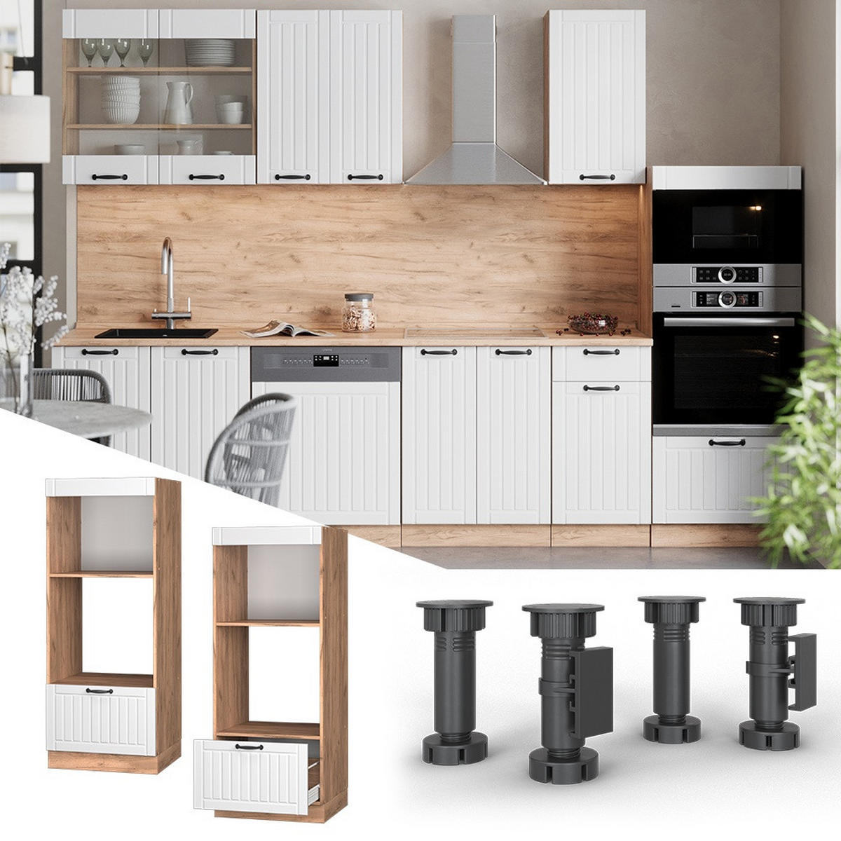 MIKROWELLENSCHRANK Fame-Line Weiß Landhaus 60 cm - Honigeiche/Weiß, Holzwerkstoff (60/153.6/58.1cm) - Vicco