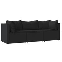 LOUNGESOFA mit Kissen und Armlehnen, 3-Sitzer, 189/63/57,5 cm, aus Poly Rattan, Schwarz - Schwarz, Kunststoff (63/57.5/63cm) - vidaXL
