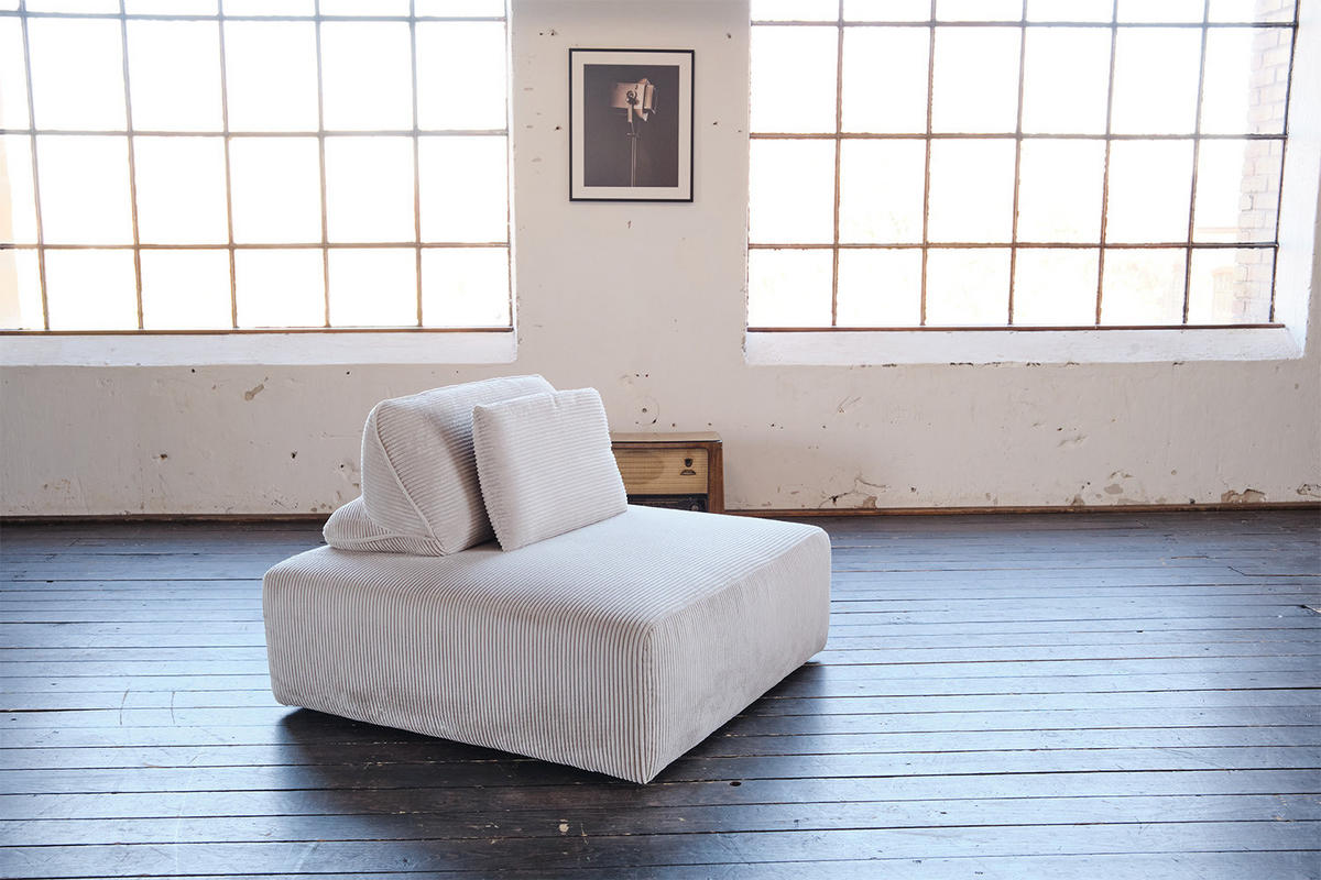 HOCKER MIT RÜCKENKISSEN WIOLO SOFT Hellgrau Cord - Hellgrau/Schwarz, Kunststoff/Textil (111/84/111cm) - KAWOLA