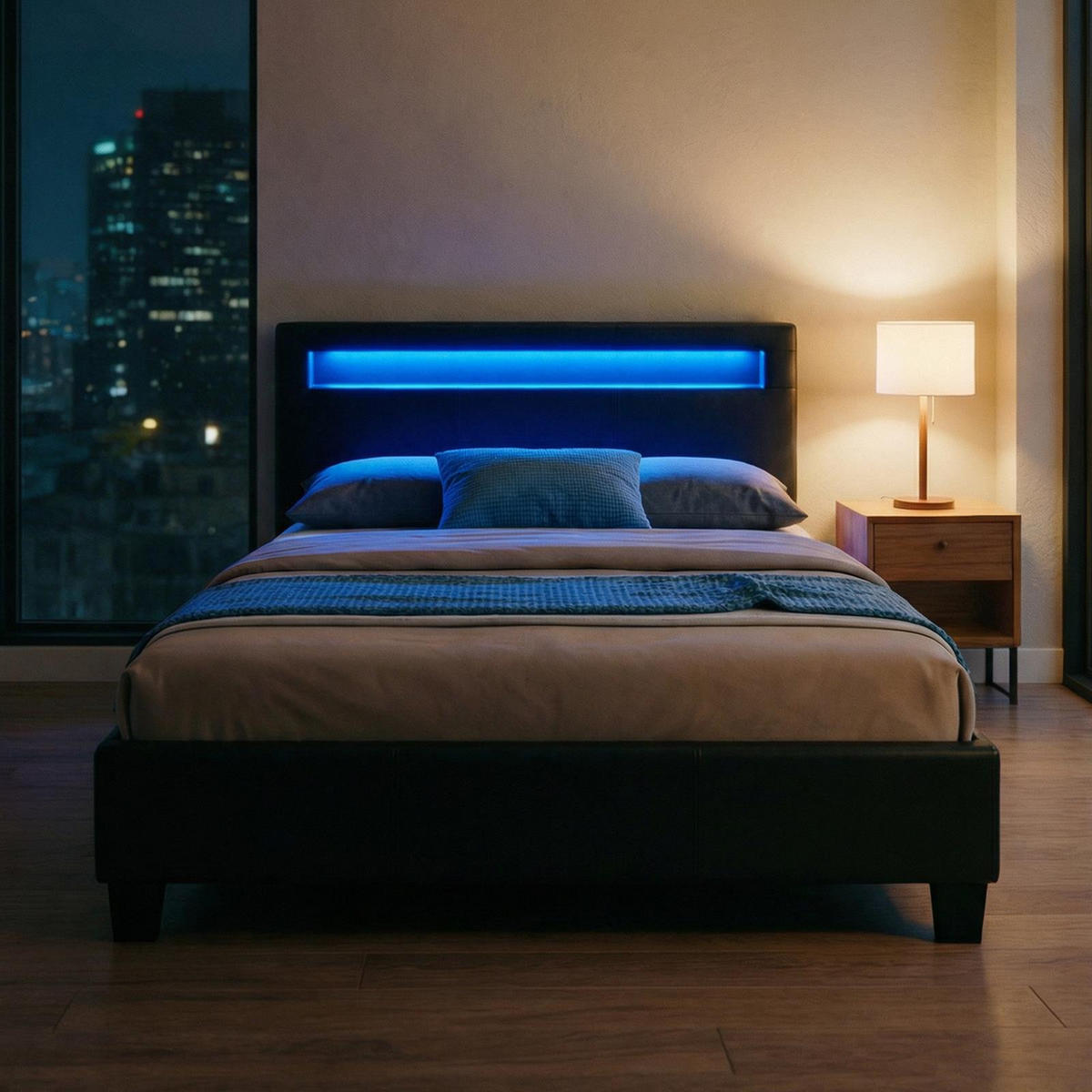 POLSTERBETT MIT LED MIRASOL 120x200 cm schwarz - Schwarz, Textil (120/200cm) - CARO-Möbel