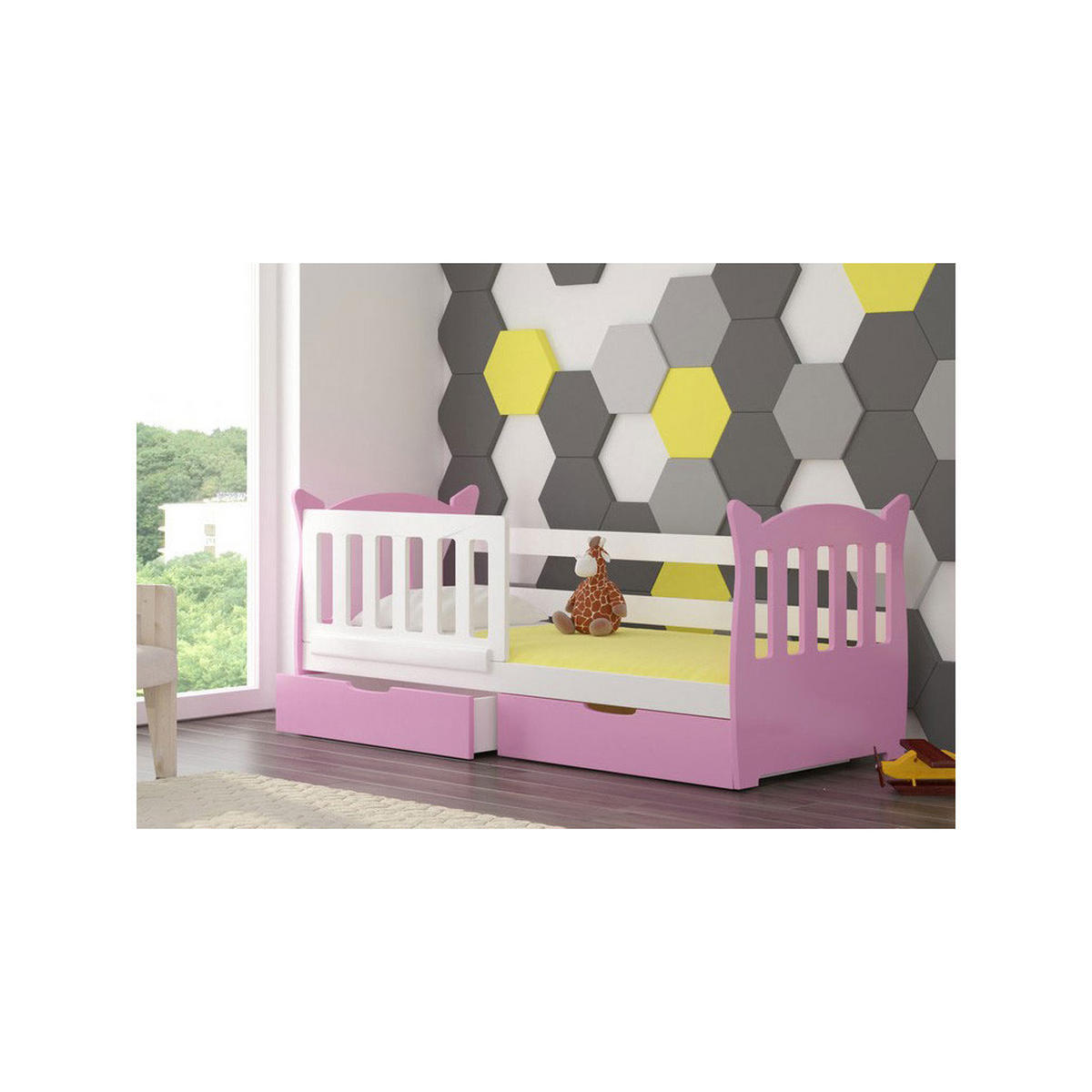 KINDERBETT Lena Kiefer weiß / rosa 91 / 165 / 75cm - Hellrosa/Weiß, Holz/Holzwerkstoff (80/160cm) - Feldmann-Wohnen