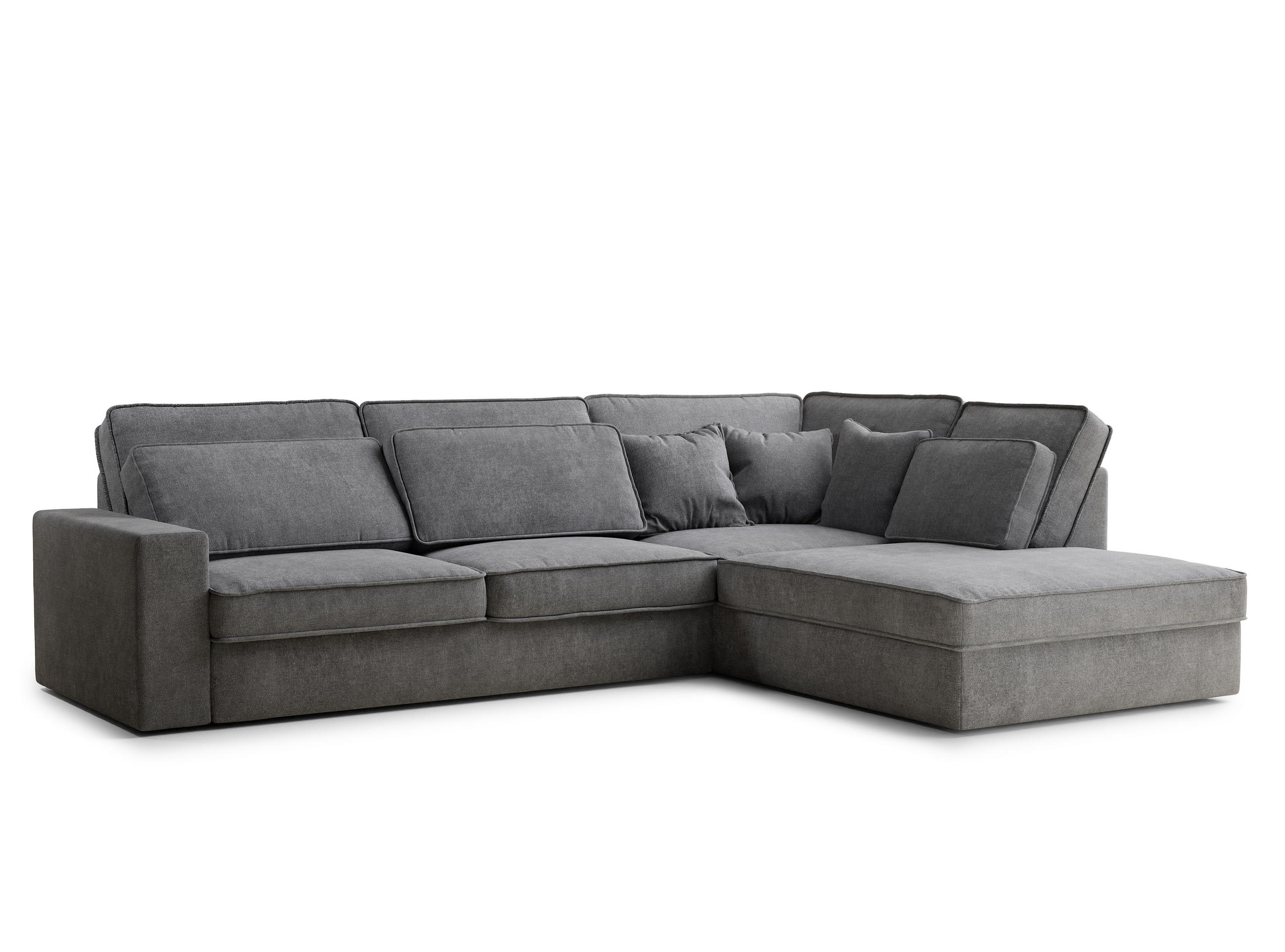 ECKSOFA Kirou Grau Chenille-Stoff - Rechts Seite - Schwarz/Grau, Holz/Holzwerkstoff (311/225cm) - Maison de Reve