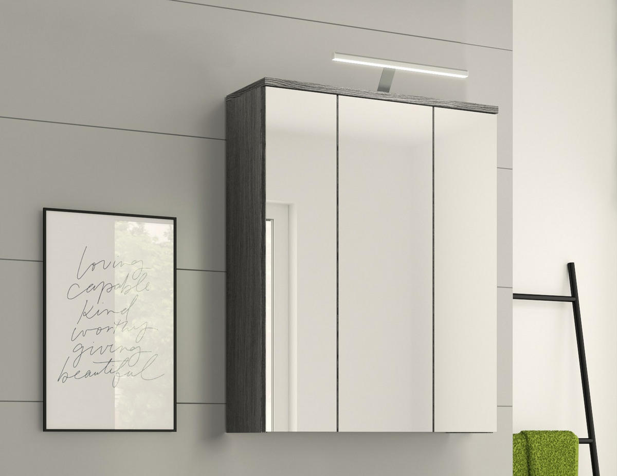 SPIEGELSCHRANK inkl. Beleuchtung BLAKE (B/H/T: ca. 64/77/21 cm) in Rauchsilber Nachbildung - Silberfarben, Holzwerkstoff (64/77/21cm)
