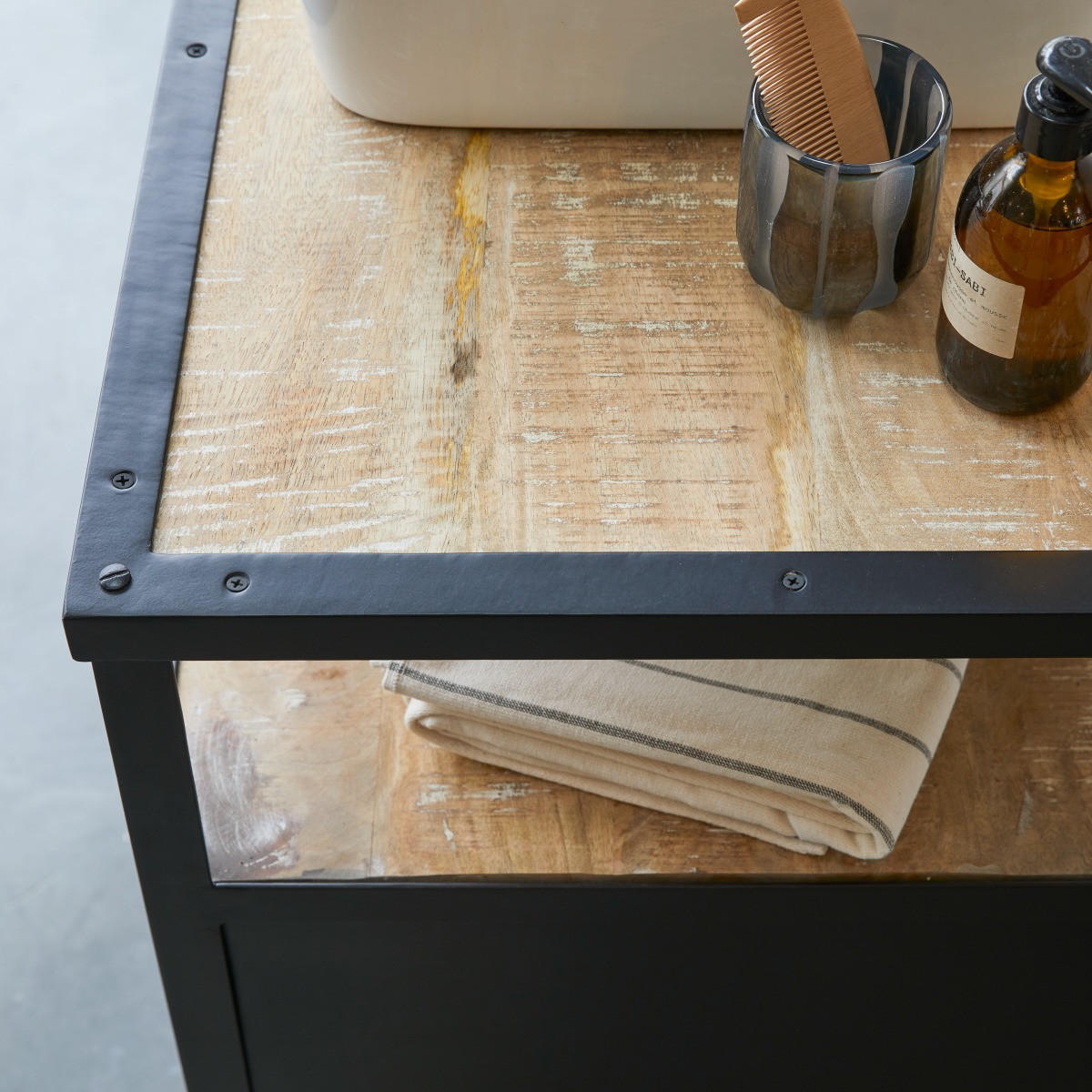 WASCHTISCHUNTERSCHRANK Industriel Schwarz aus Metall - Schwarz, Metall (140/80/55cm) - Tikamoon