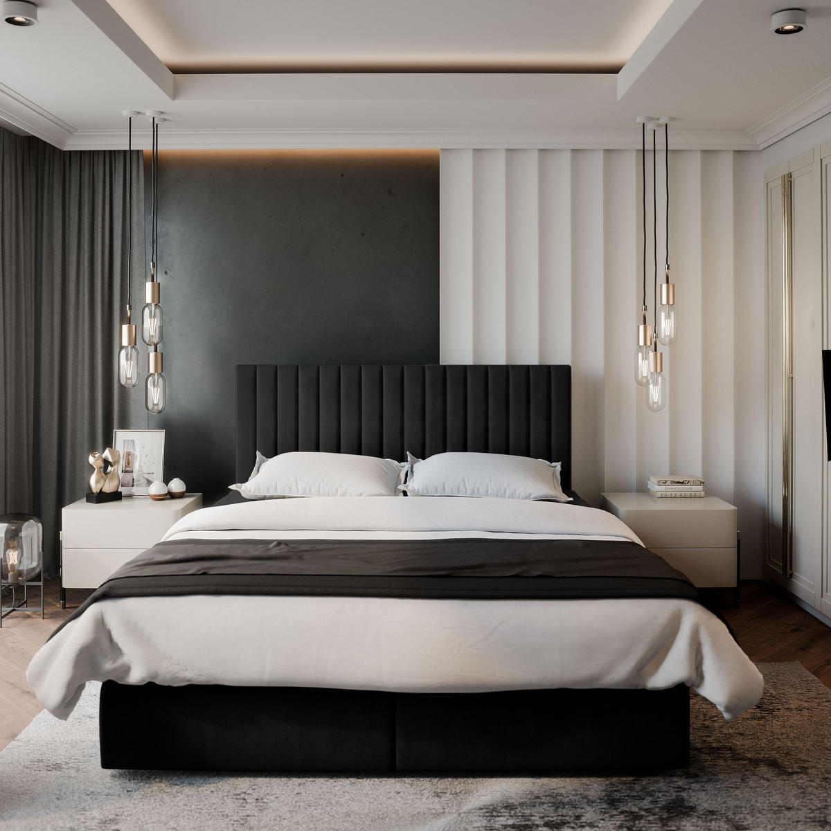 BOXBETT BRESEL 140x200 cm mit Matratze und Topper - Schwarz - Schwarz, Holz (140/200cm) - MASSENO