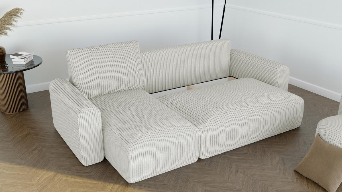 ECKSOFA mit Schlaffunktion und Bettkasten, Beige - Beige, Holzwerkstoff/Textil (244/98cm) - Idohome