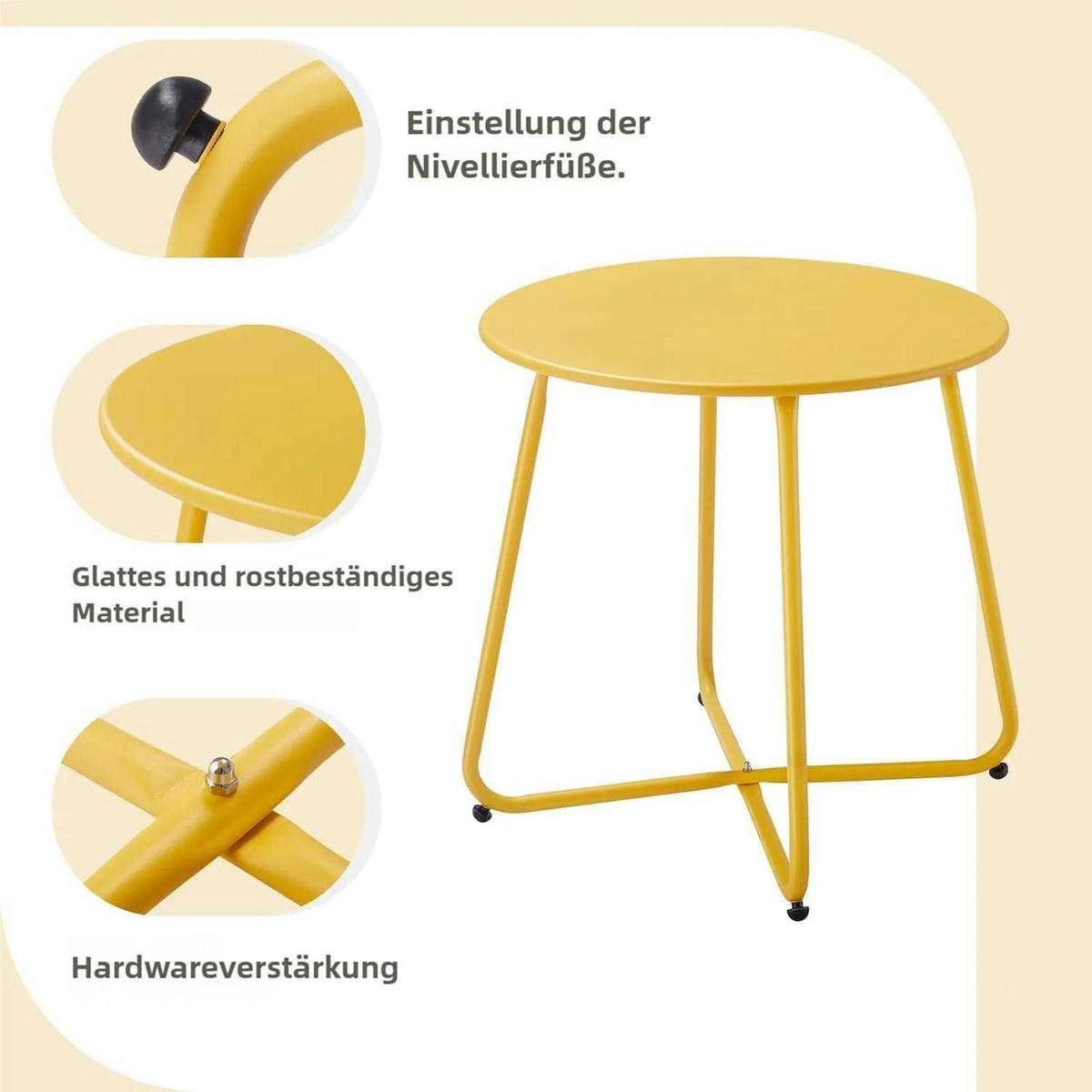 BEISTELLTISCH Metall Rund Gelb 45 cm - Gelb, Metall (45/45/45cm)