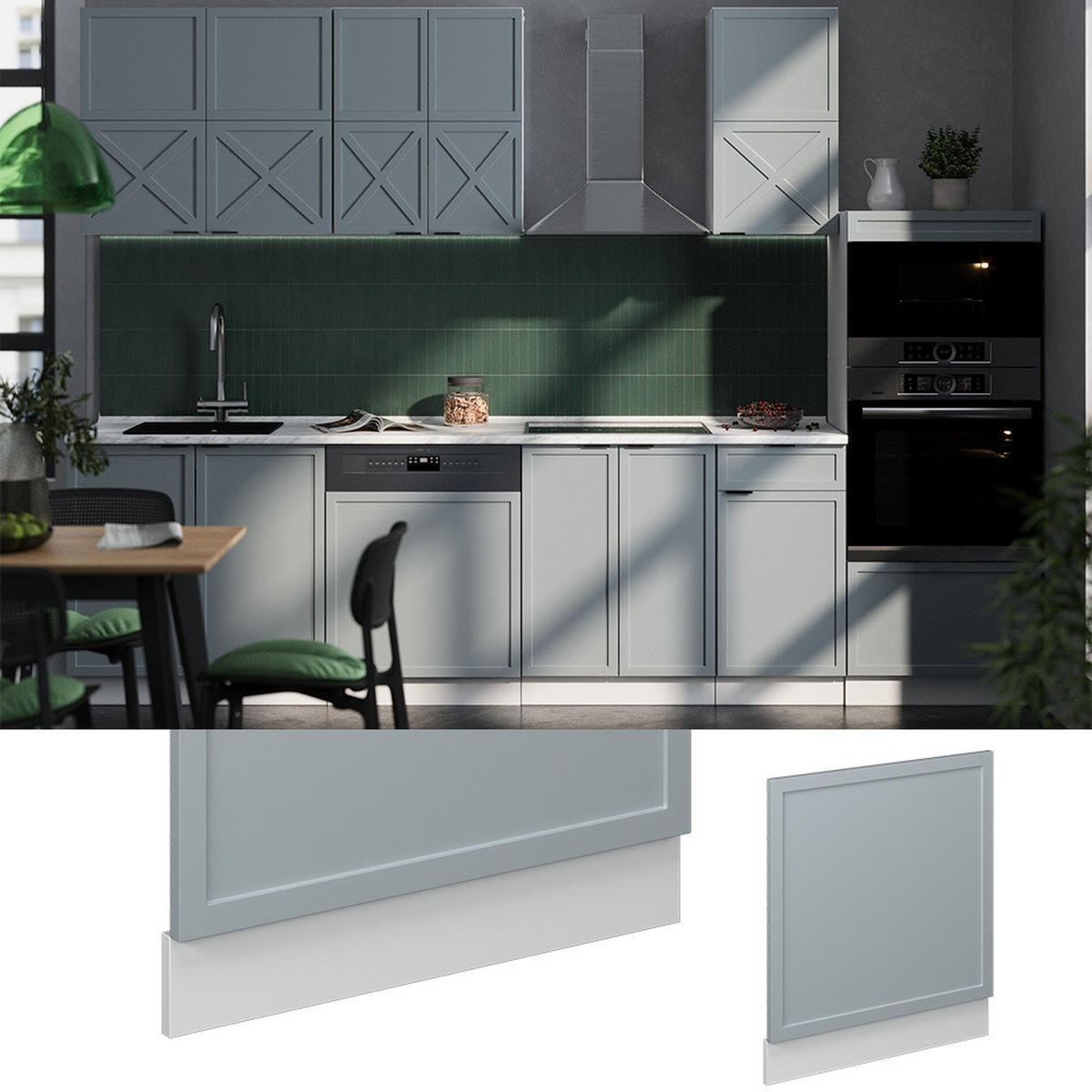 FRONTBLENDE Fame-Line Hellblau-grau 60 cm ohne Arbeitsplatte - Weiß/Hellblau, Holzwerkstoff (60/67.4/1.6cm) - Vicco