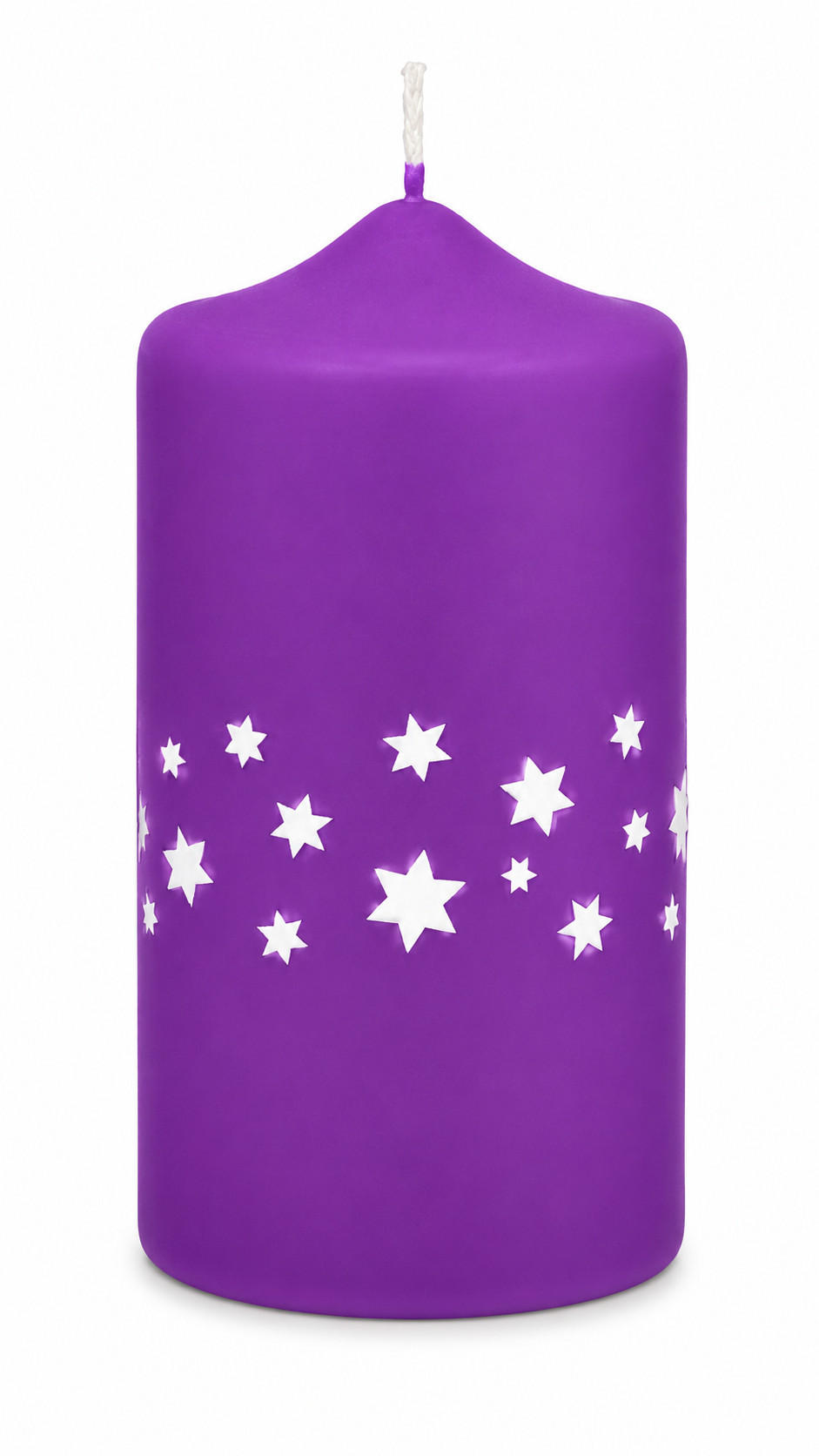 ADVENTSKERZEN Estrellas in Samtlook Purple Lila 15 x 7 cm, 4er Set - Lila, Paraffin (7/15/15cm) - Kopschitz Kerzen