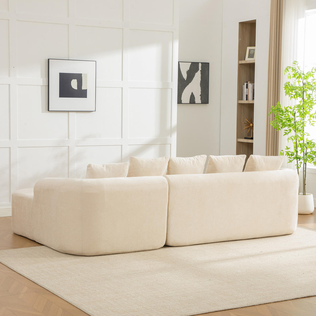 ECKSOFA Chenille Beige mit Kissen - Beige, Textil (270/172cm) - WISHDOR