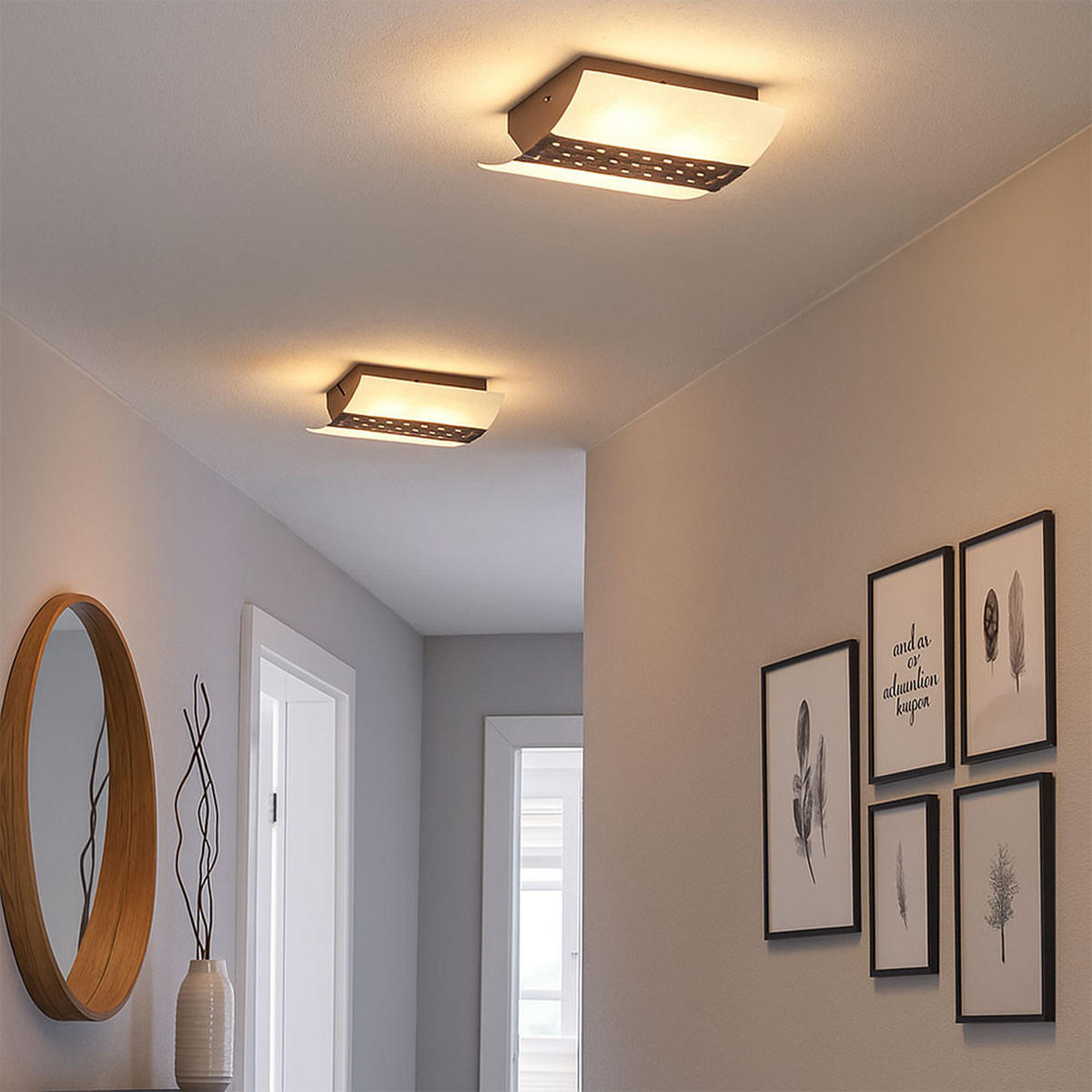 LED DECKENLEUCHTE SARAH Braun Metall Glas 2er Set - Braun, Glas (25.4/26.4/8.9cm)