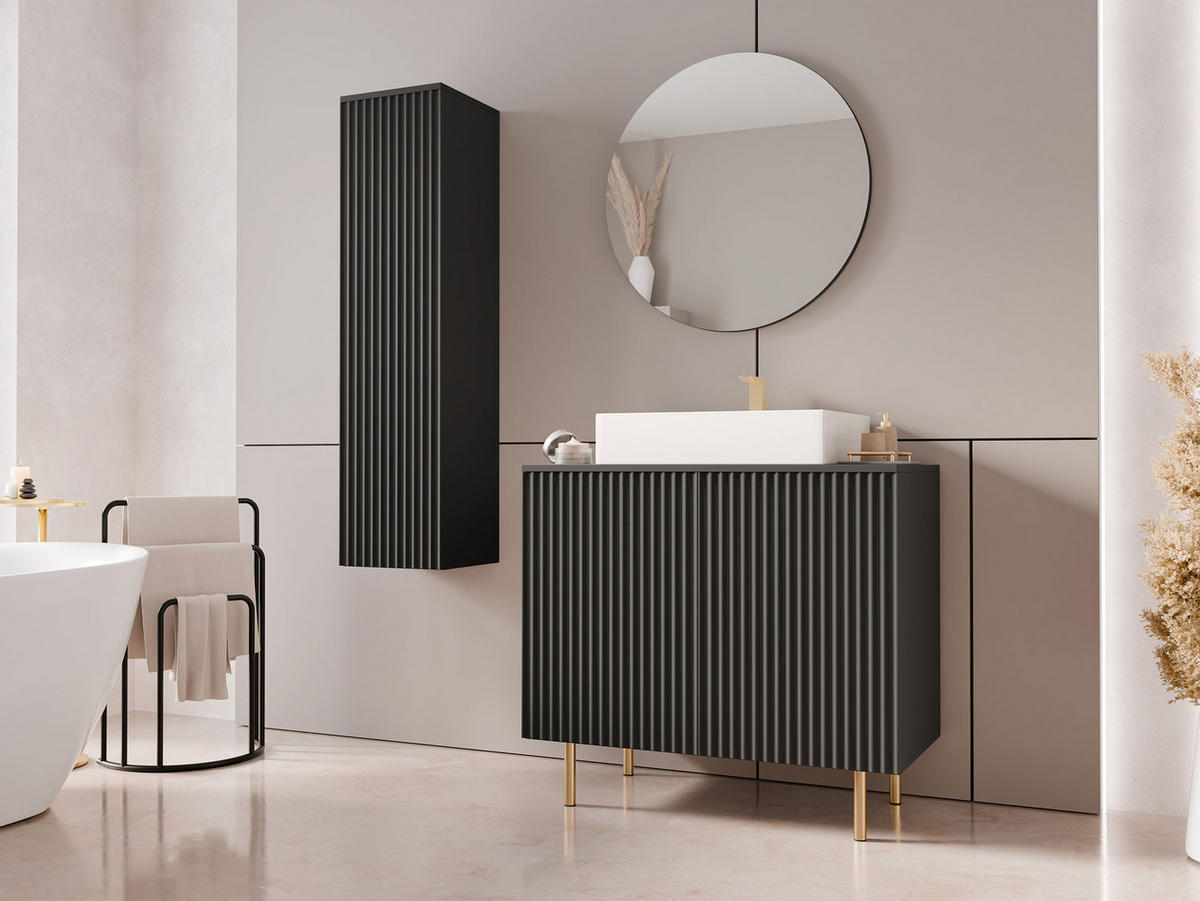 BADMÖBEL-SET Nubia II - Goldfarben/Schwarz, Holzwerkstoff/Metall (87/79/45cm) - MIRJAN24