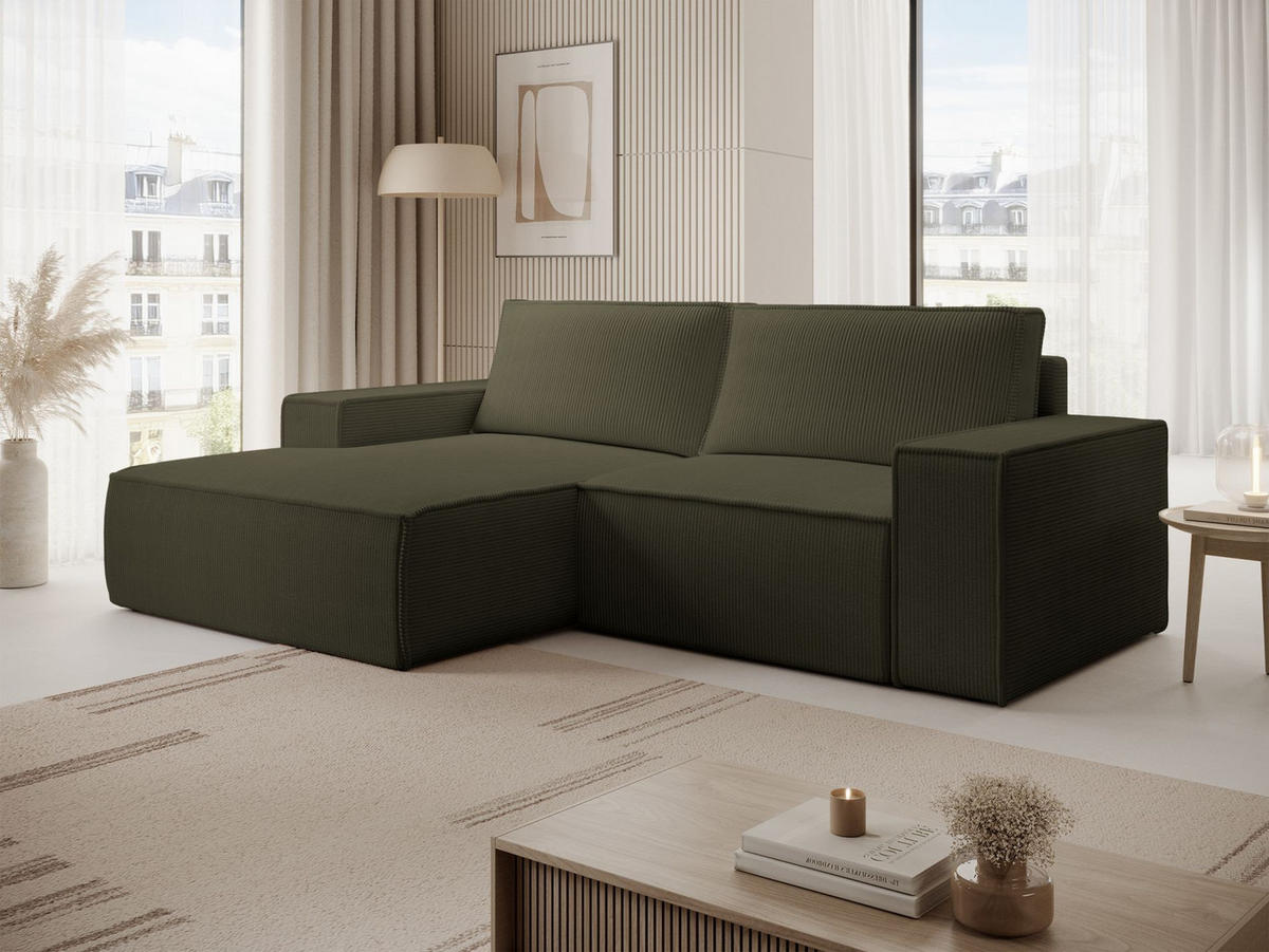 ECKSOFA Farese Mini mit Cordbezug Olivgrün, links - Schwarz/Olivgrün, Textil (240/167cm) - Selsey