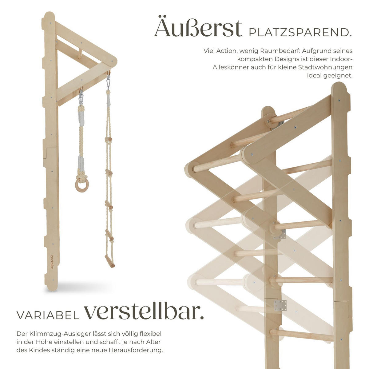 SPROSSENWAND Matterhorn, indoor, für Kinder ab 3 Jahren, hellbraun - Hellbraun, Holz (62/210/58cm) - tectake
