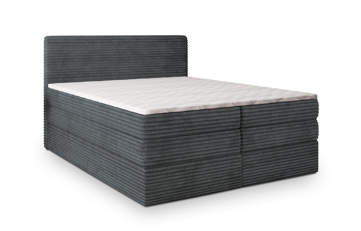 BOXSPRINGBETT LUNERA 160x200 cm mit Matratze und Topper - Graphitfarben - Graphitfarben, Holz (160/200cm) - MASSENO
