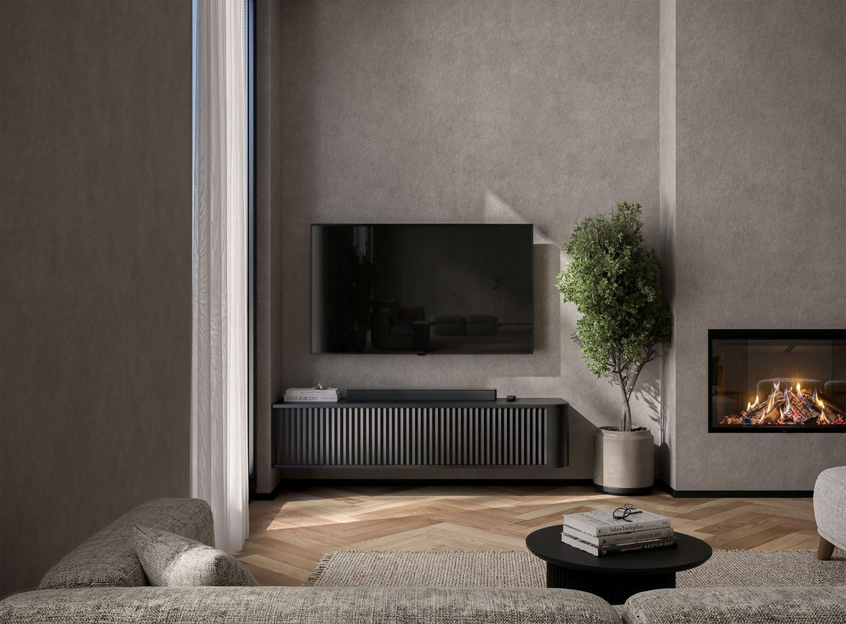 TV stolek Aurora černý matný 140 cm - černá, kompozitní dřevo (140/30/35cm) - Meble Lindner