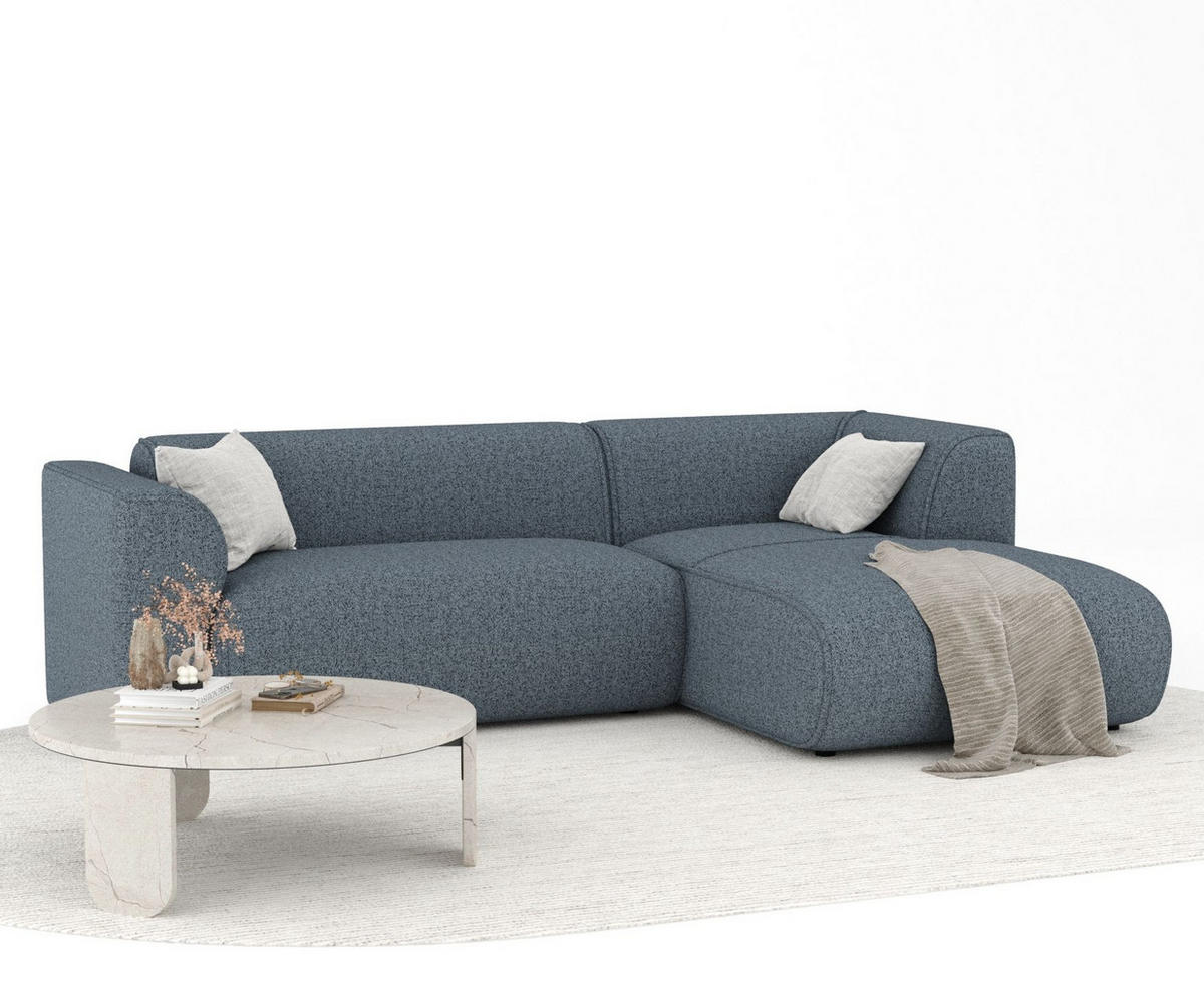 ECKSOFA Melani Blau grau Webstoff - Rechts Seite - Schwarz/Dunkelblau, Holz/Holzwerkstoff (162/256cm) - Maison de Reve