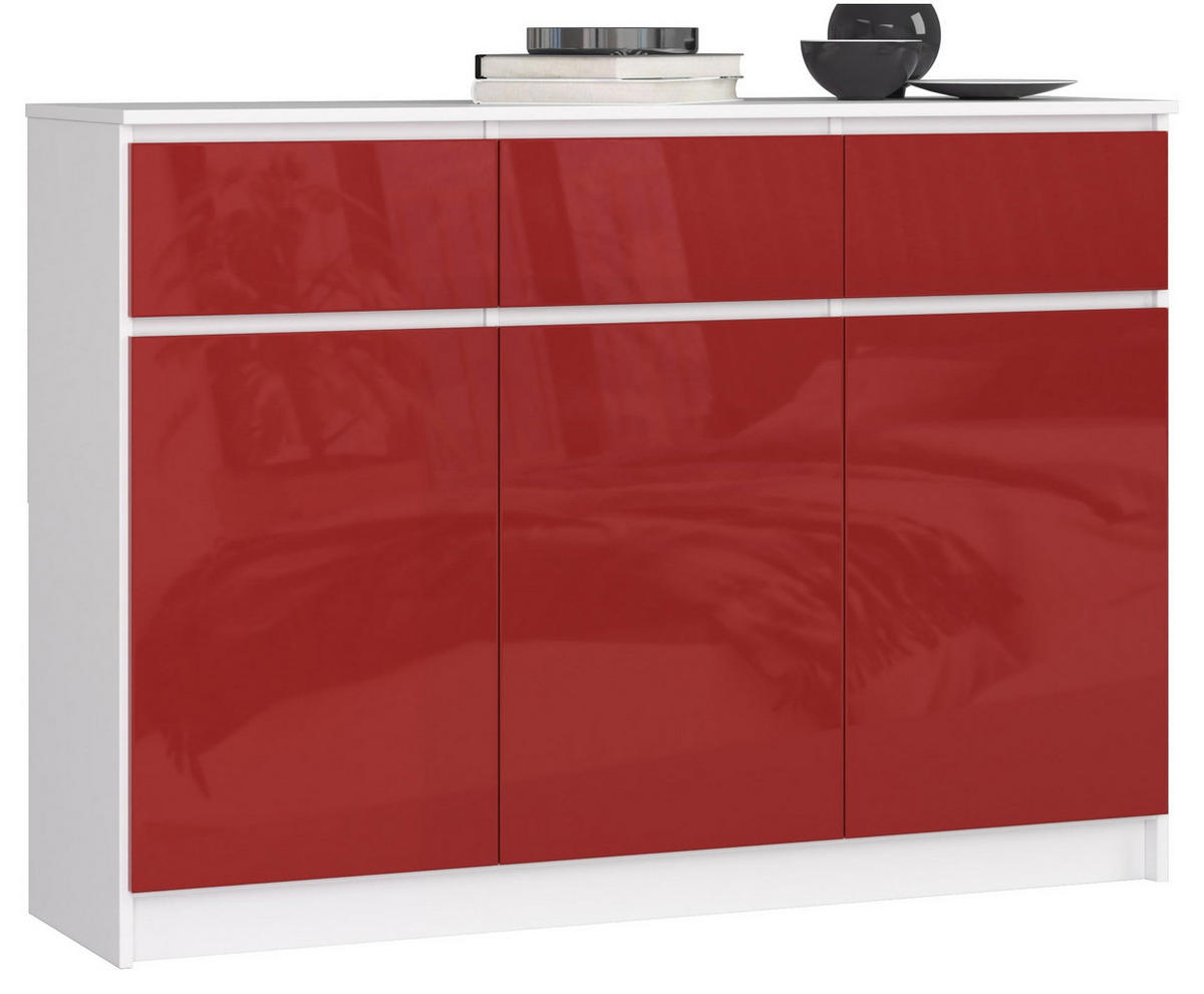 KOMMODE Weiß, Rot Glanz 99/138/40 - Weiß, Holzwerkstoff (138/99/40cm) - RAUMHIRSCH FURNITURE