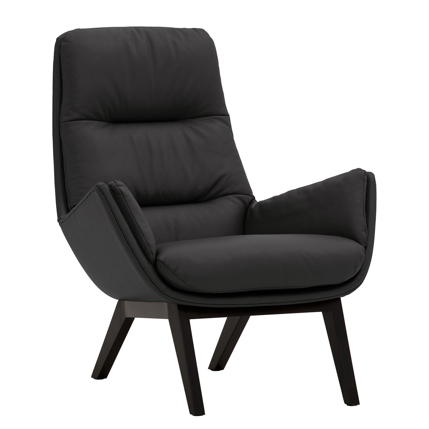 SESSEL mit Holzfüßen - Schwarz/Grau, Leder/Eichenholz (83/95/97cm) - home24