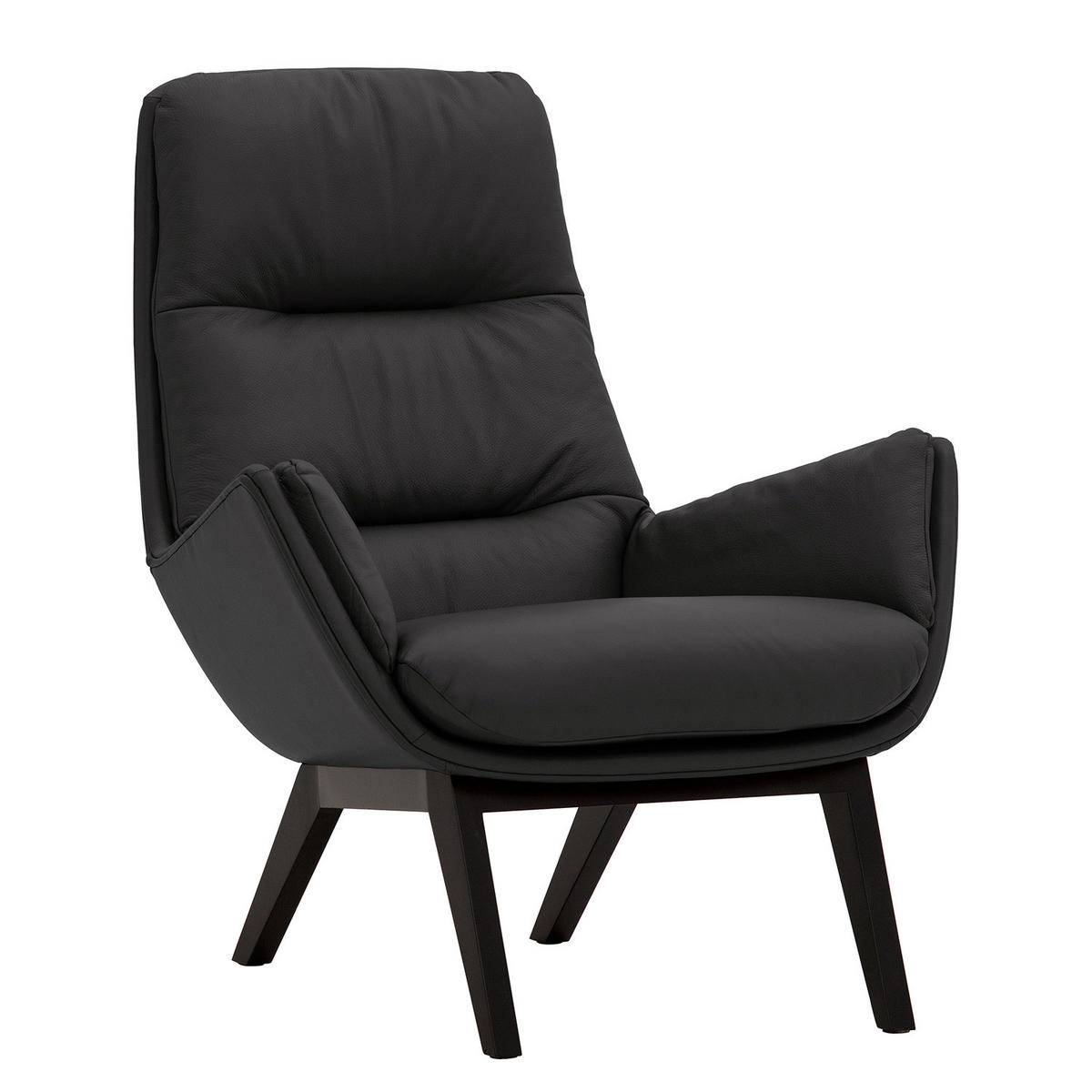 SESSEL mit Holzfüßen - Schwarz/Grau, Leder/Eichenholz (83/95/97cm) - home24